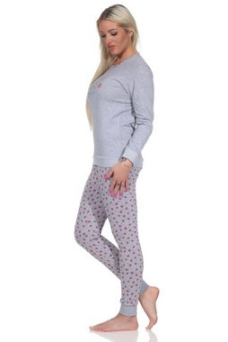 Normann Pyjama Damen Schlafanzug langarm mit Bündchen Pyjama mit Kussmund Print