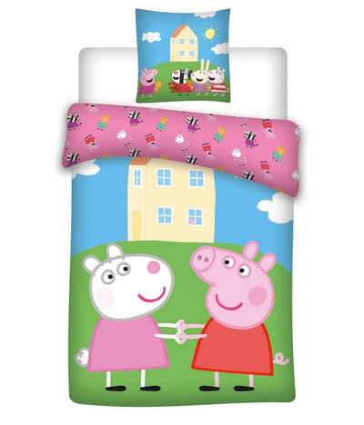 Kinderbettwäsche »Peppa Pig Wutz - Bettwäsche-Set mit Wendemotiv für Mädchen, 135x200 & 80x80«, Peppa Pig, 100% Baumwolle