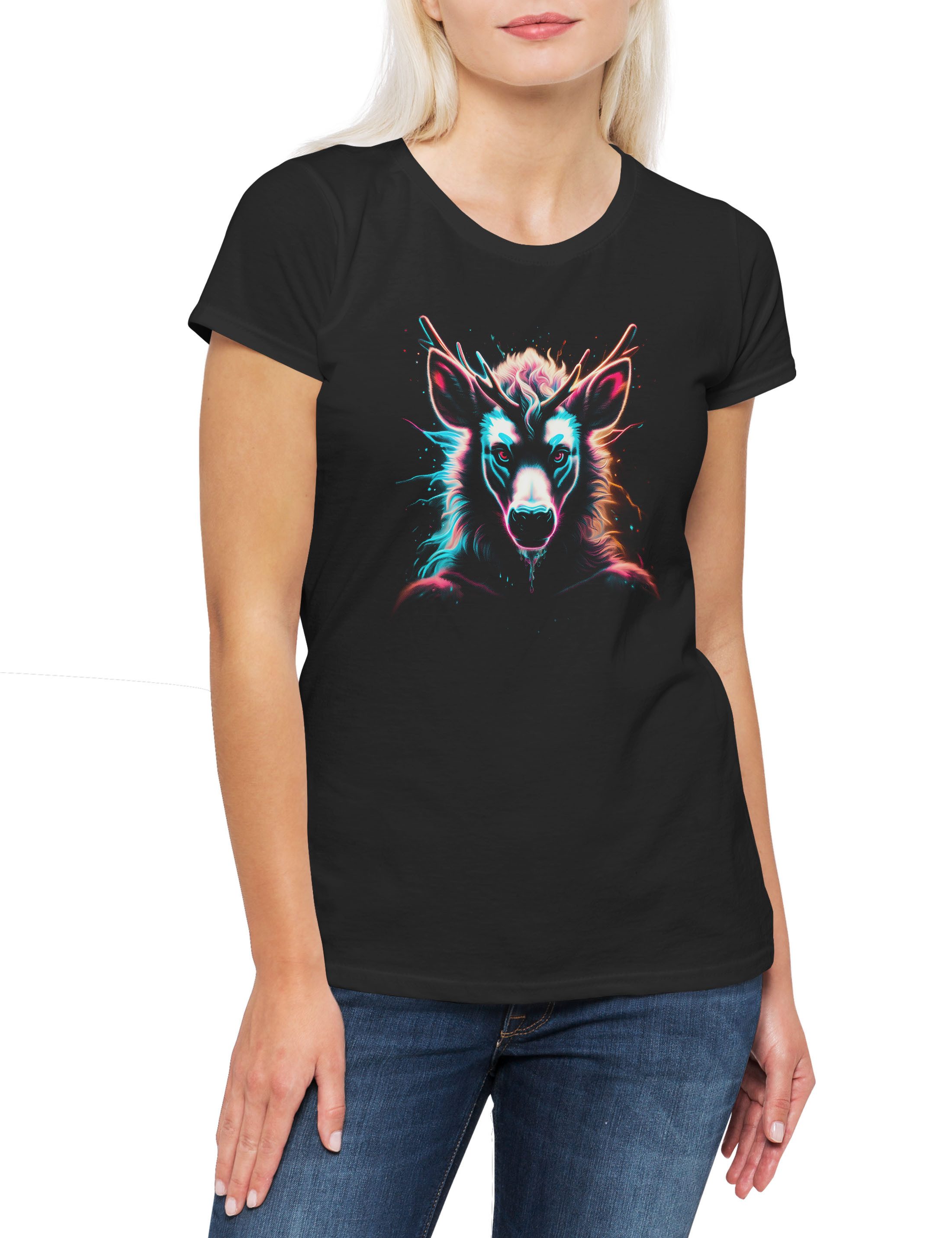 Print-Shirt Spirit Animal Deer Damen T-Shirt Reh Shirt Deer Totem Sacred Rehkitz