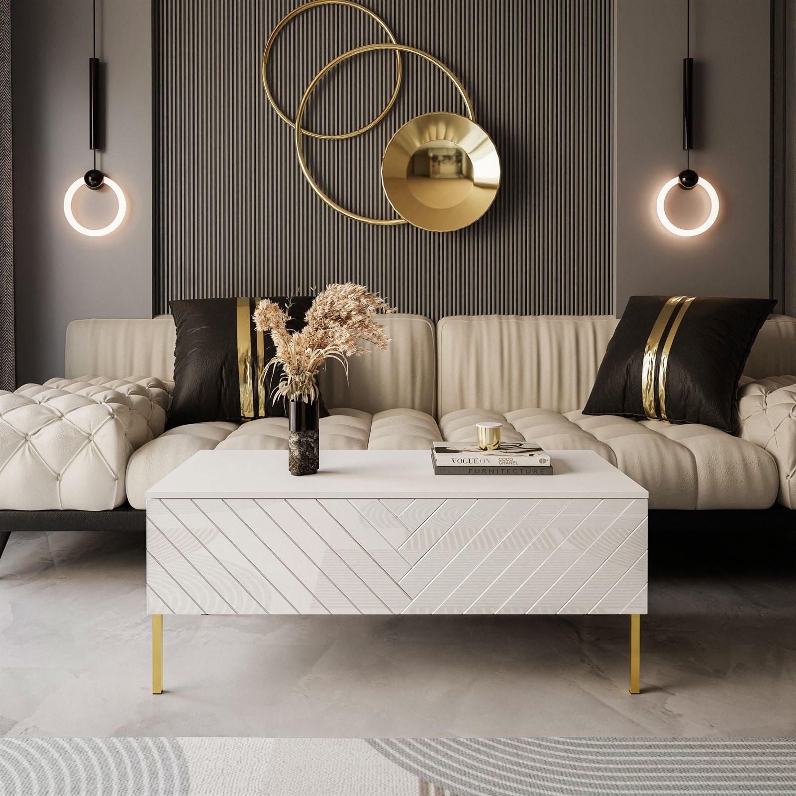 ALLHOUSE24 Couchtisch ELISE 120 Sofatisch Fischgrätenfront günstig online kaufen