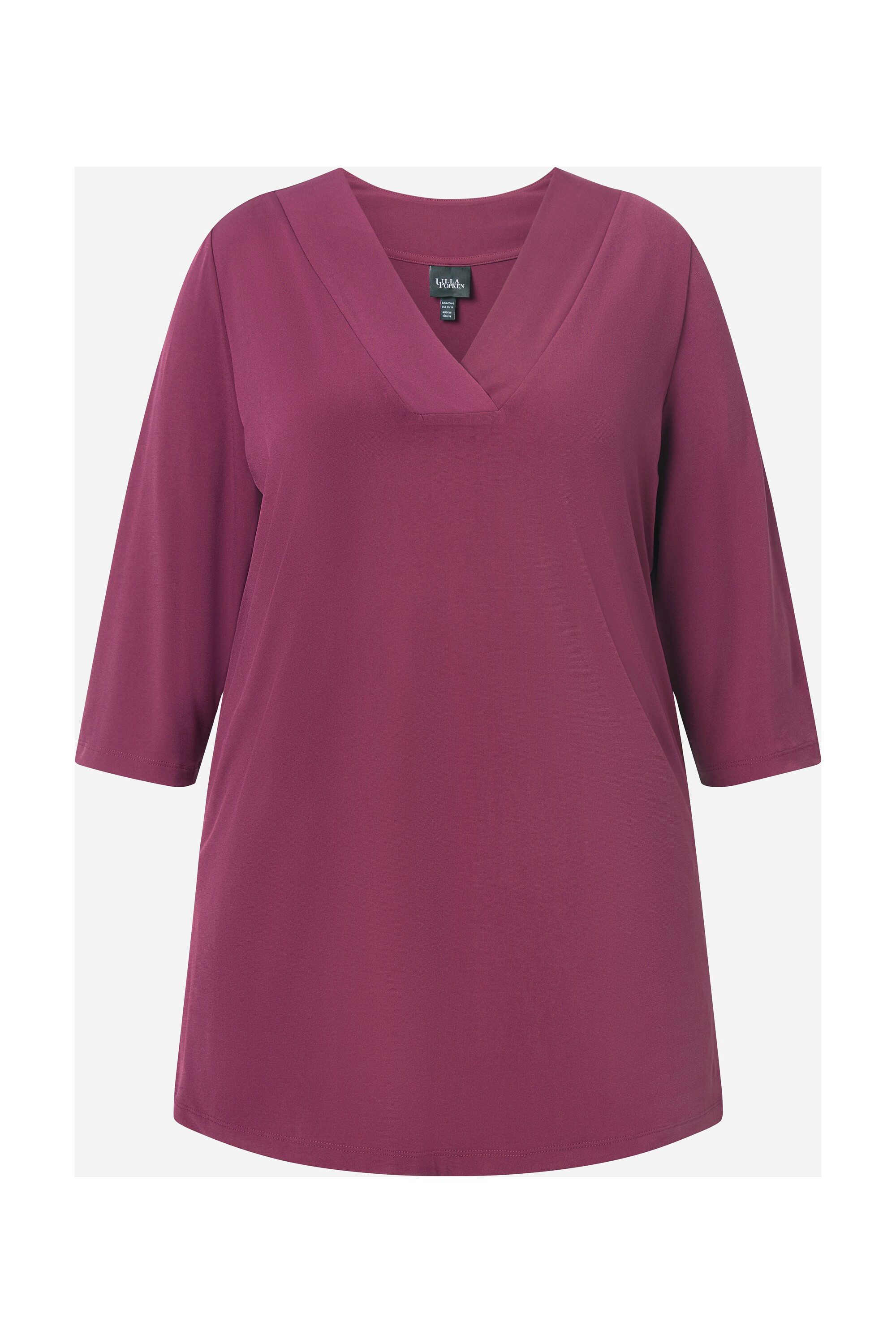 Ulla Popken Longshirt Longshirt A-Linie V-Ausschnitt 3/4-Ärmel günstig online kaufen