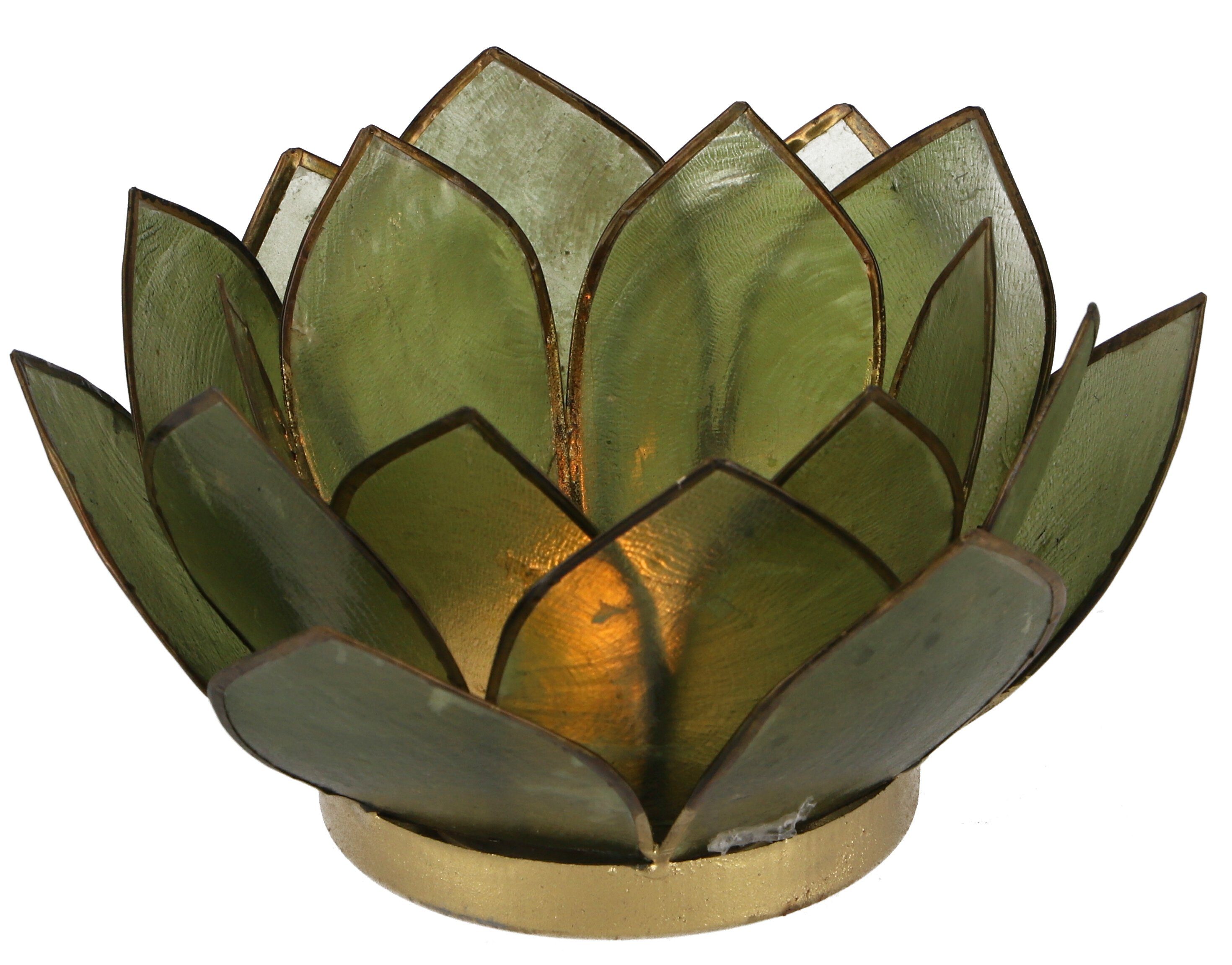 Guru-Shop Windlicht Lotus Teelicht Muschel 14*6 cm - olivgrün