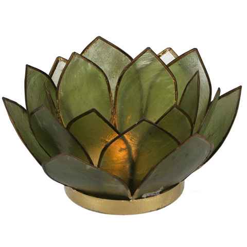 Guru-Shop Windlicht Lotus Teelicht Muschel 14*6 cm - olivgrün