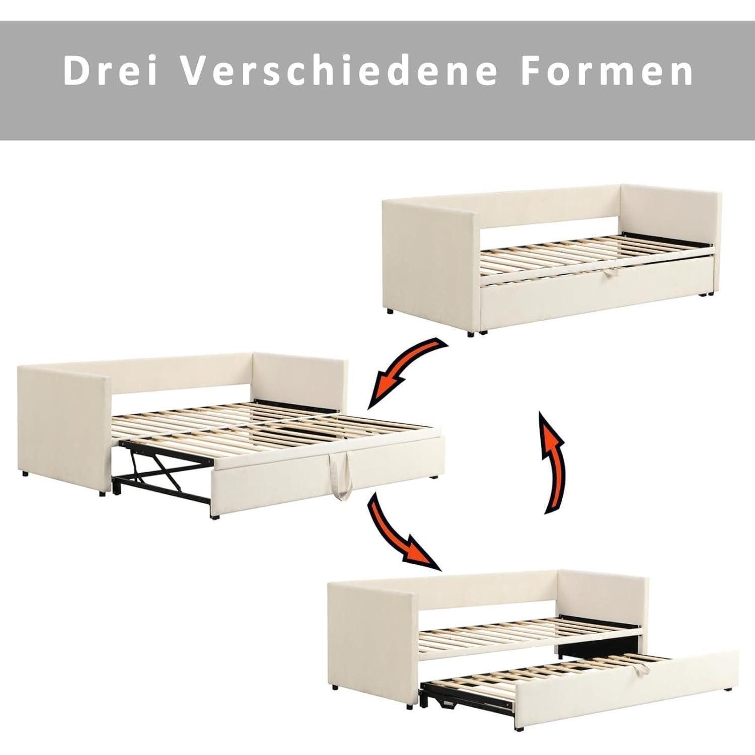 LuxusKollektion Schlafsofa Schlafsofa Ausziehbar Schrankbett Murphy Bed Samtstoff Beige 01
