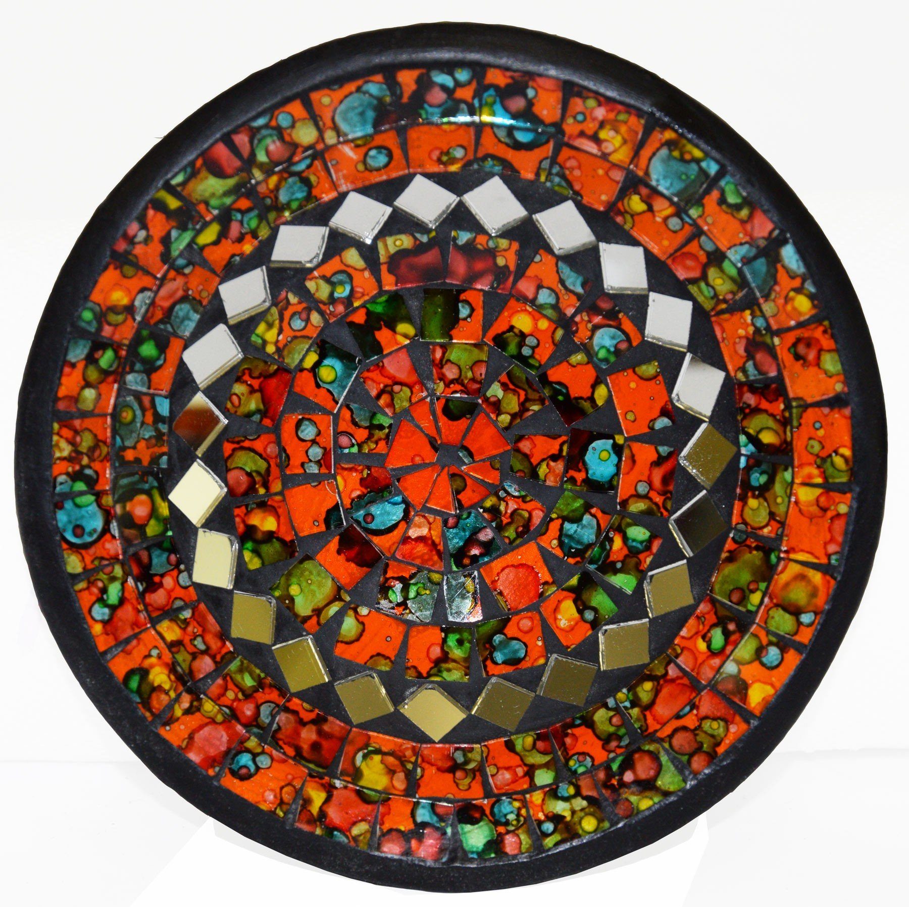 SIMANDRA Dekoschale Mosaik Schale rund mit Spiegel ø ca. 14 cm (1 Stück) Orange