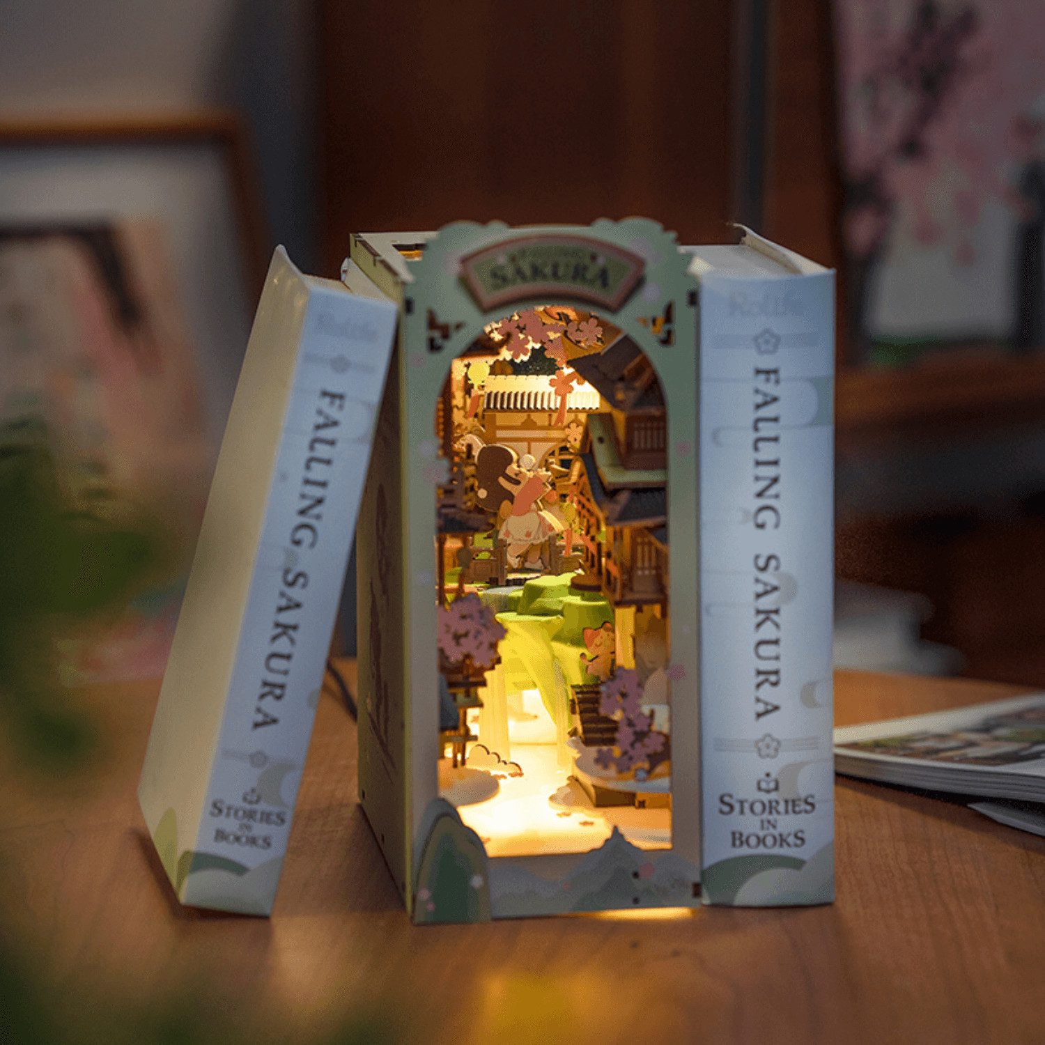 Robotime 3D-Puzzle Robotime Falling Sakura Diorama Rolife Book Nook, 240 Puzzleteile