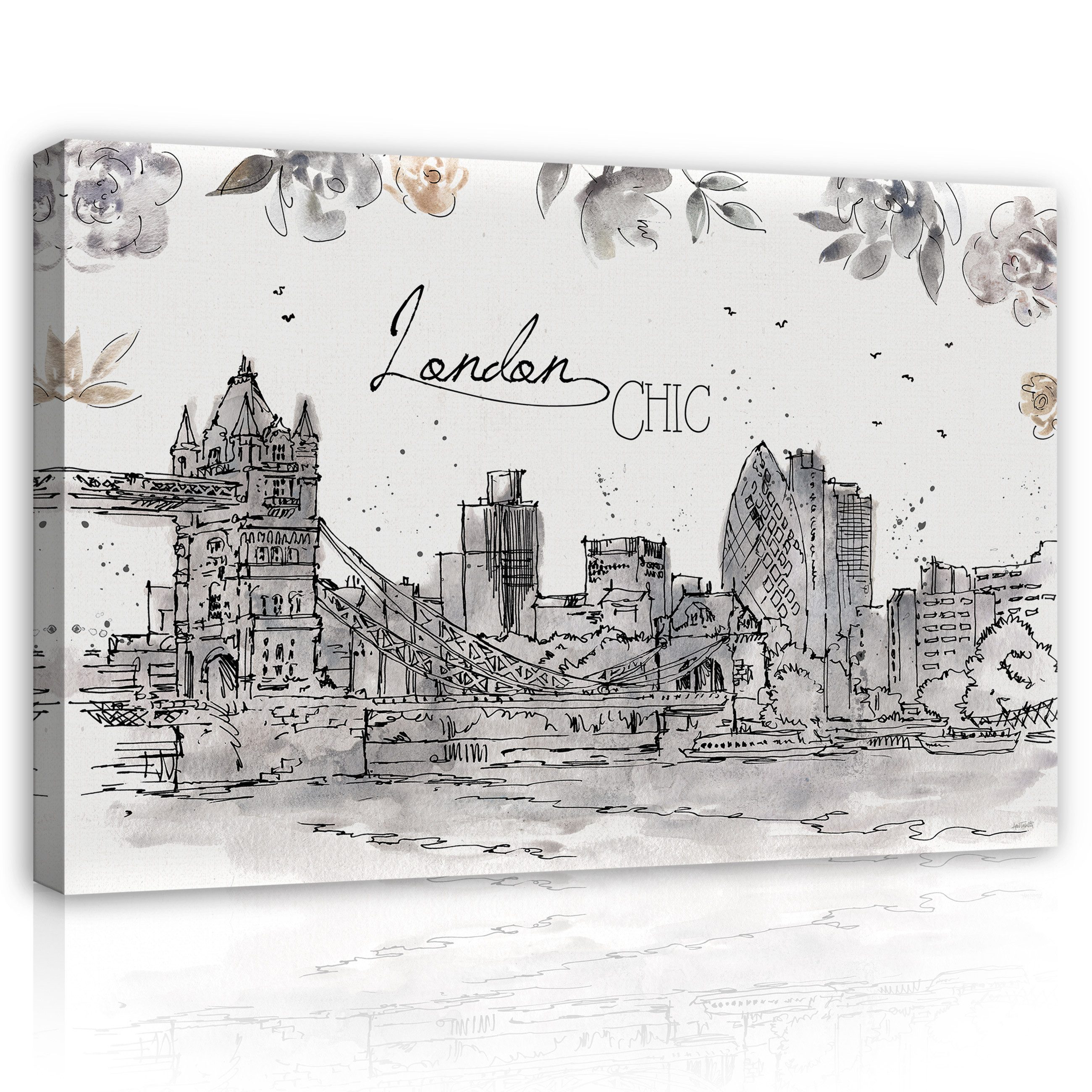 Leinwandbild London Kunst Art Grau Stadt Modern Wandbilder Wand Deko XXL Bilder