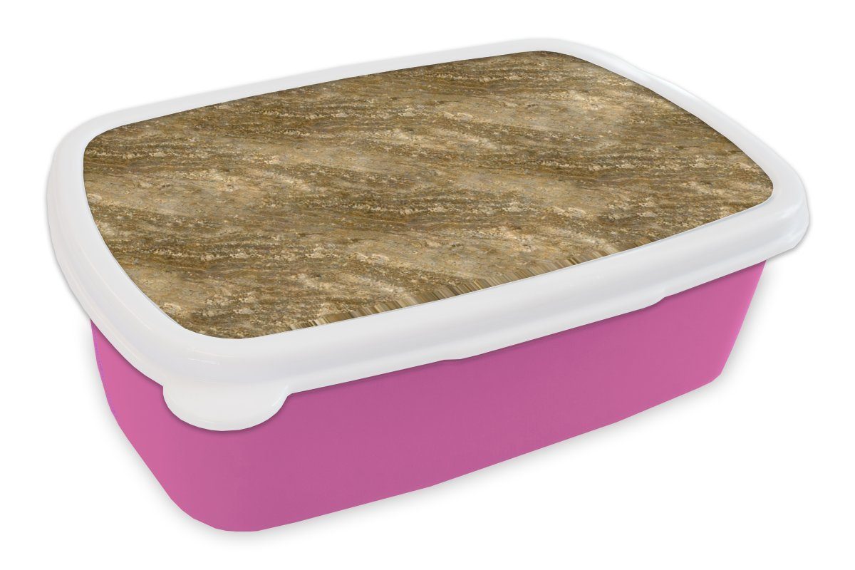 MuchoWow Lunchbox Marmor - Gold - Granit - Muster, Kunststoff, (2-tlg), Brotbox für Erwachsene, Brotdose Kinder, Snackbox, Mädchen, Kunststoff rosa