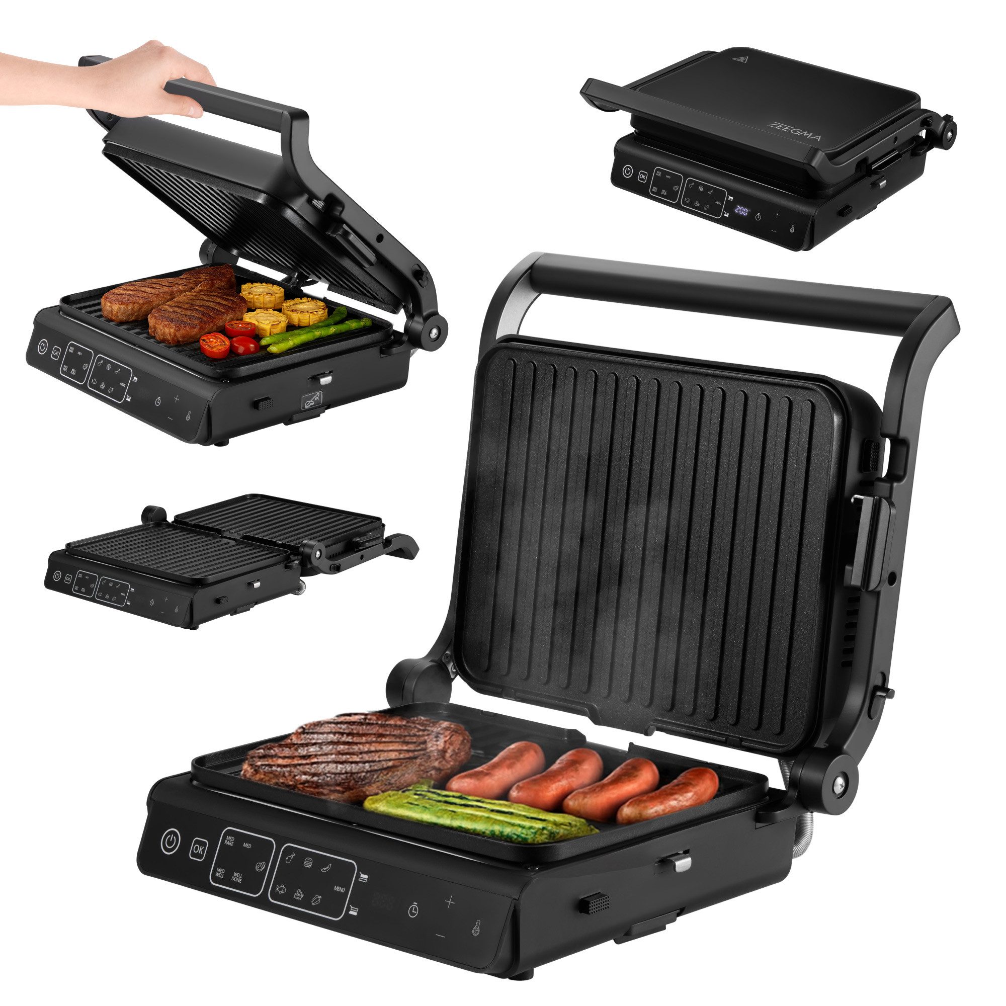 Zeegma Kontaktgrill GRILL MASTER, 2000 W, 2000 W/10 Programme/Nadelthermometer/180°/Timer