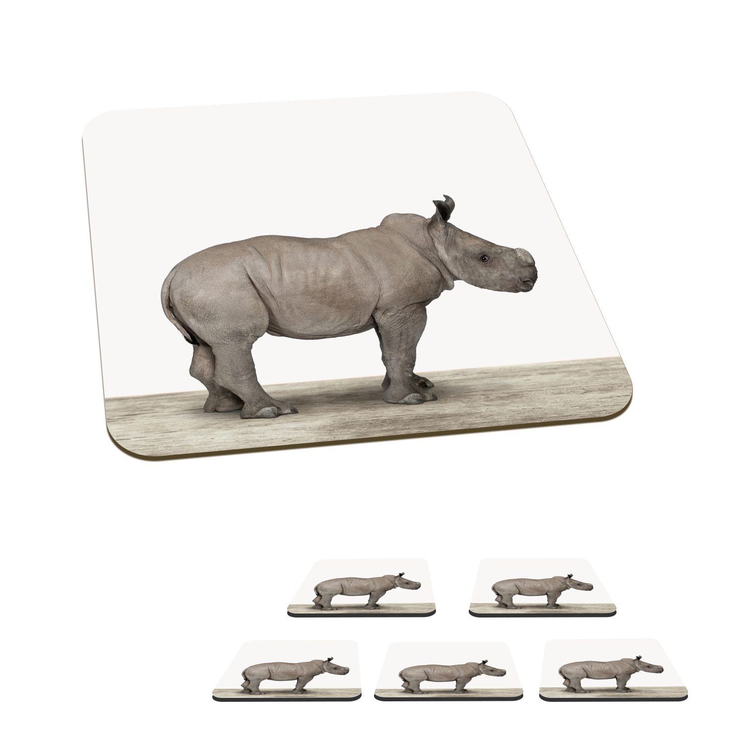 MuchoWow Glasuntersetzer Rhinozeros - Tiere - Jungen - Mädchen, Zubehör für Gläser, 6-tlg., Glasuntersetzer, Tischuntersetzer, Korkuntersetzer, Untersetzer, Tasse