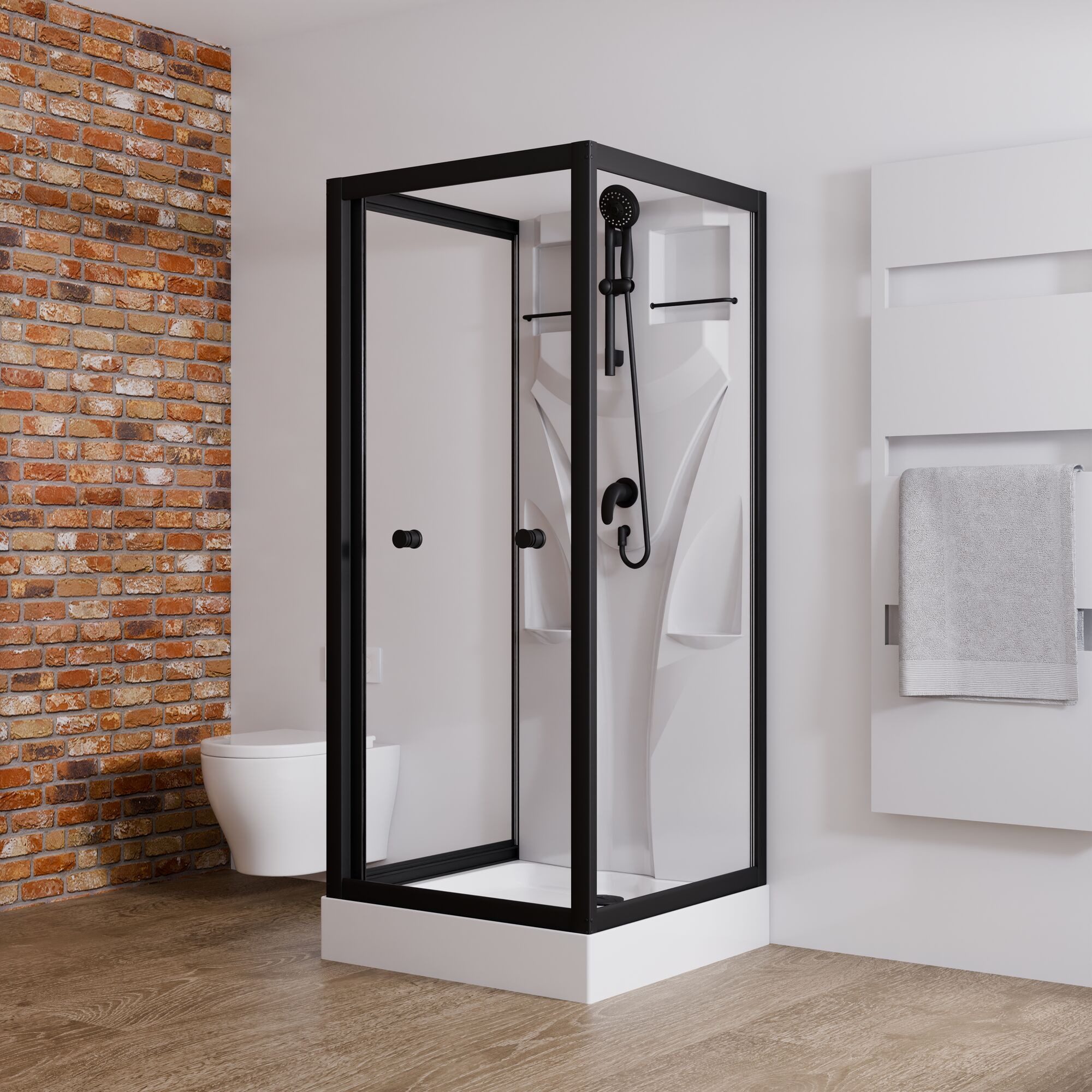 Schulte Komplettdusche Juist schwarz, BxT: 80x80 cm, Sicherheitsglas, Komplett Set mit Duschwanne U-Form Schiebetür
