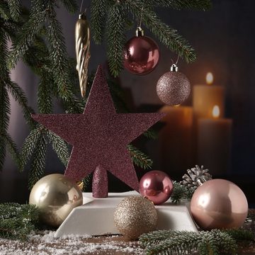 MARELIDA Weihnachtsbaumkugel Weihnachtskugeln mit Stern Baumspitze bruchfest creme rosa 33er Set (33 St)