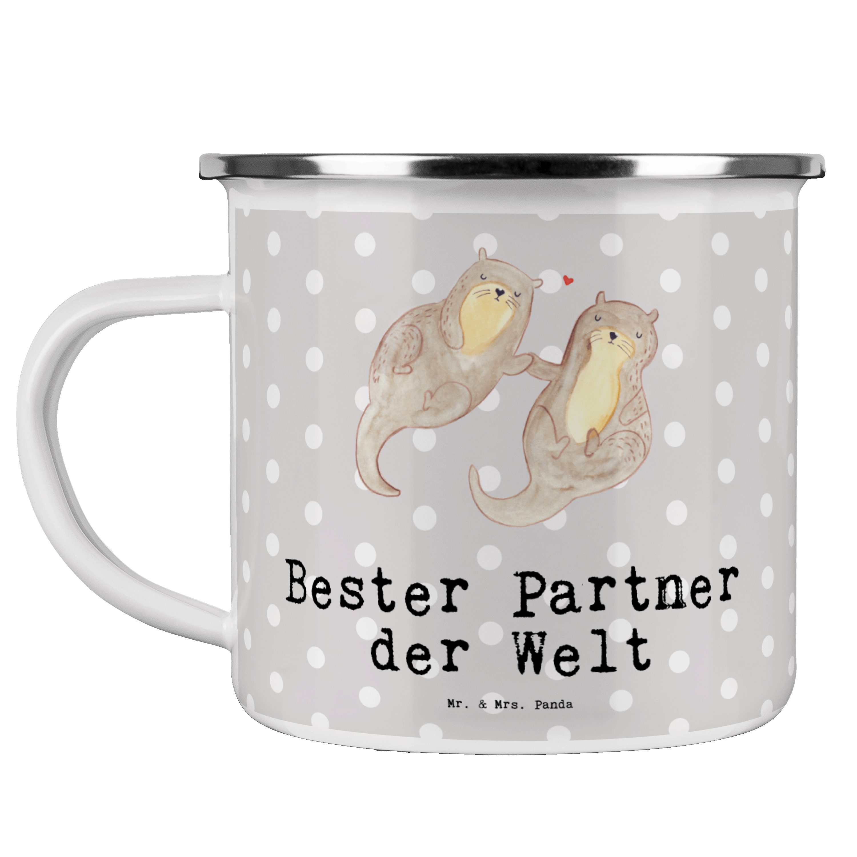 Mr. & Mrs. Panda Becher Otter Bester Partner der Welt - Grau Pastell - Geschenk, Outdoor Tass, Emaille