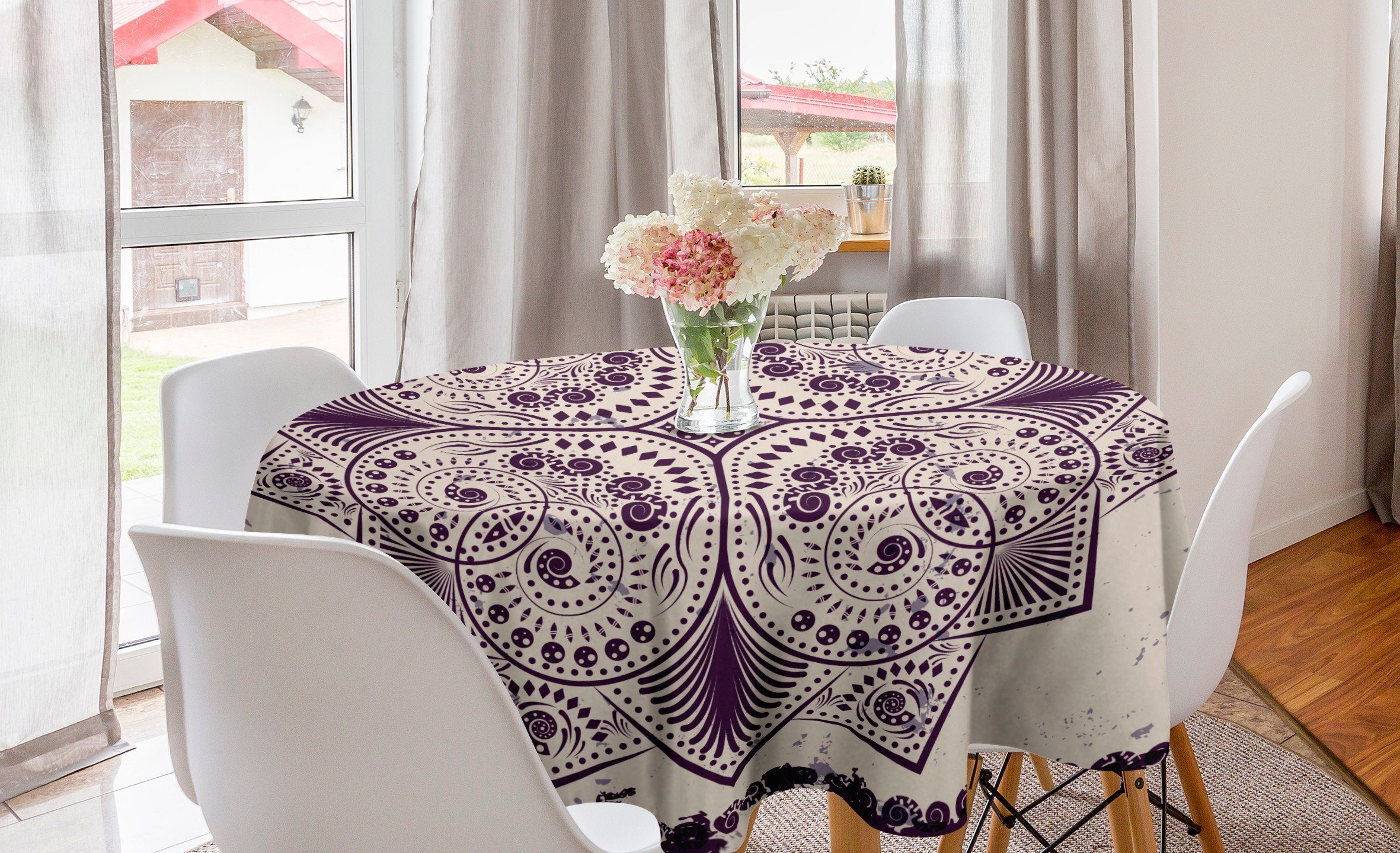 Abakuhaus Tischdecke Kreis Tischdecke Abdeckung für Esszimmer Küche Dekoration, lila Mandala Snowflake-Formular
