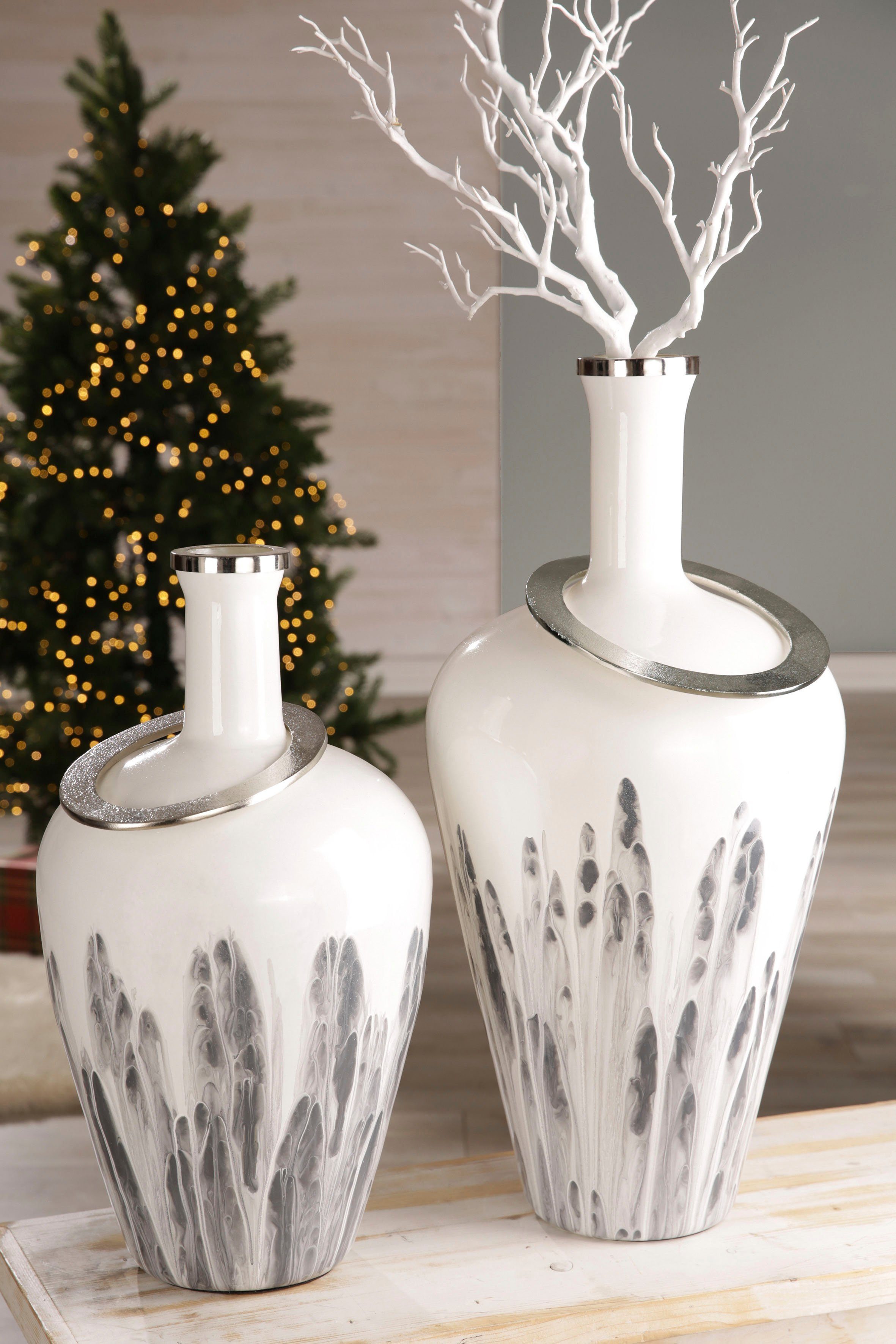 GILDE Bodenvase Statuario, durchgefärbtes Glas, mit Metallring