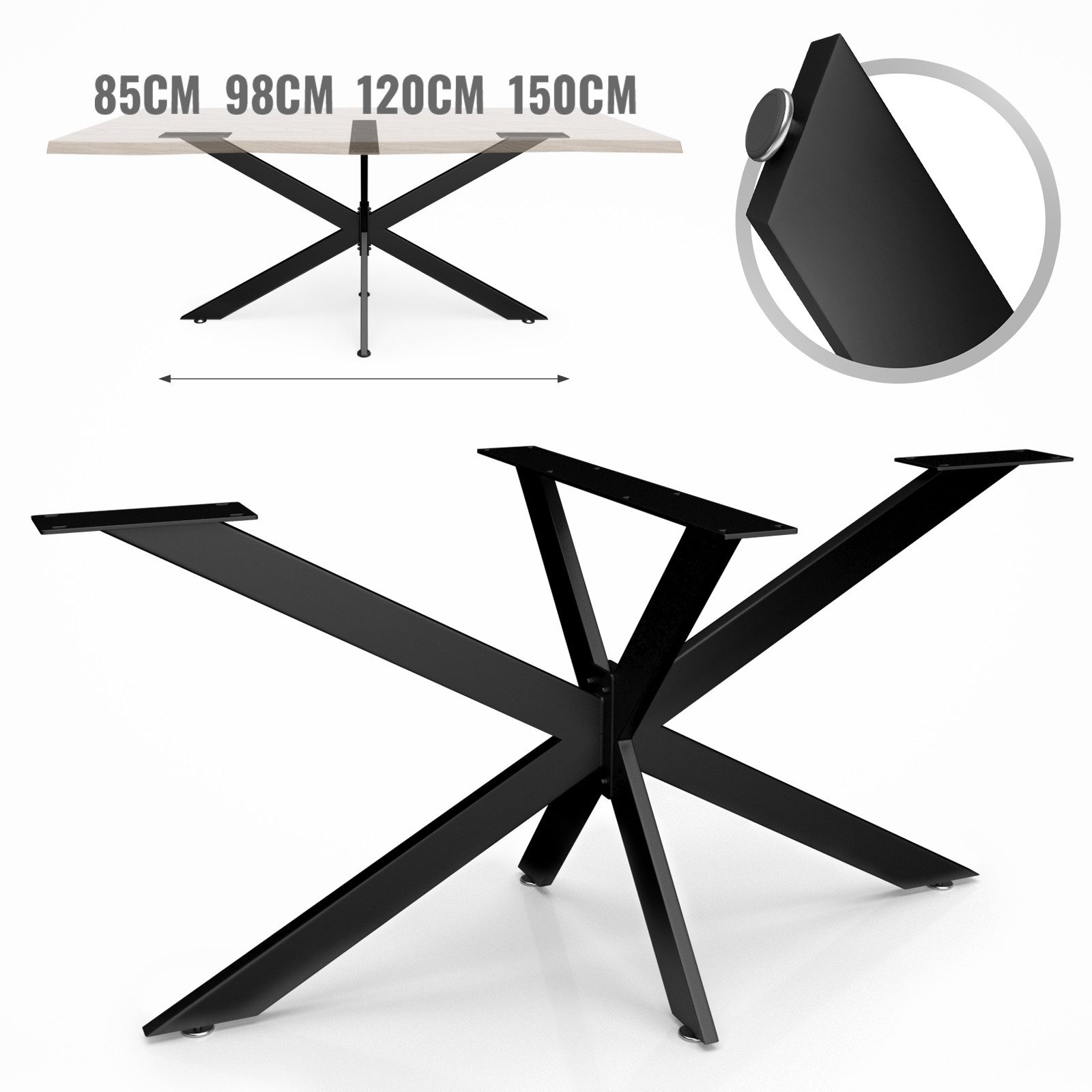 MIADOMODO Tischgestell Kreuzgestell - Spider, Schwarz, 85/98/120/150 cm, Stahl, DIY