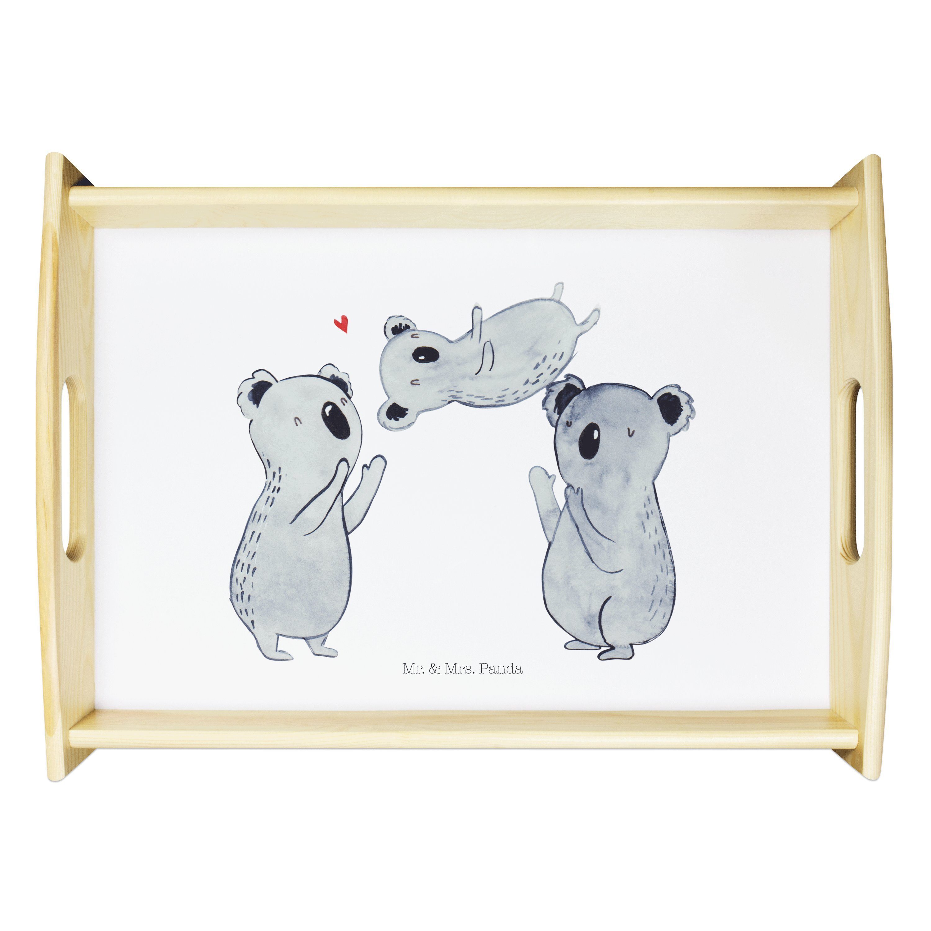 Mr. & Mrs. Panda Tablett Koala Feiern Sich - Weiß - Geschenk, Dekotablett, Geburtstag, Holztab, Echtholz lasiert, (1-tlg)