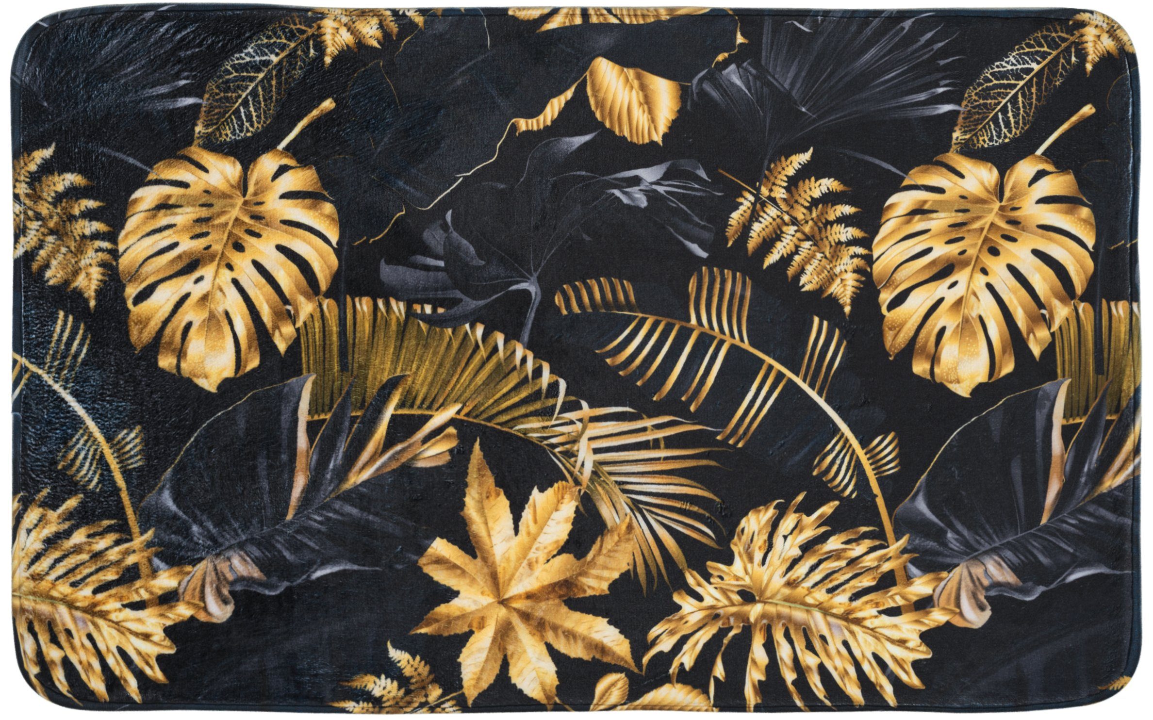 Sanilo Badaccessoire-Set 6-teilig Golden Leaves, WC-Sitz mit Absenkautomatik, Badteppich 70 x 110 cm, Waschbeckenstöpsel, Badewannenstöpsel, Seifenspender, WC-B – Bild 4 von 5