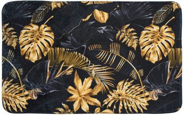 Sanilo Badaccessoire-Set 3-teilig Golden Leaves, WC-Sitz mit Absenkautomatik, Badteppich 70 x 110 cm, Waschbeckenstöpsel, 3 tlg., hochwertig & modern, universell, leichte Montage