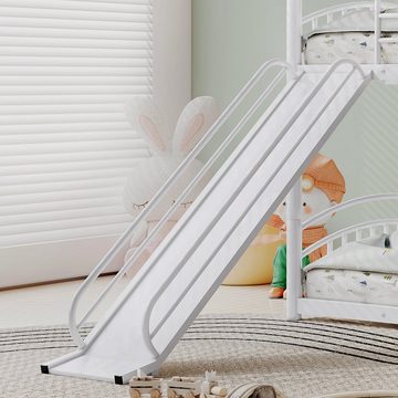 Flieks Etagenbett, Kinderbett Metallbett mit Leiter und Rutsche 90x200cm
