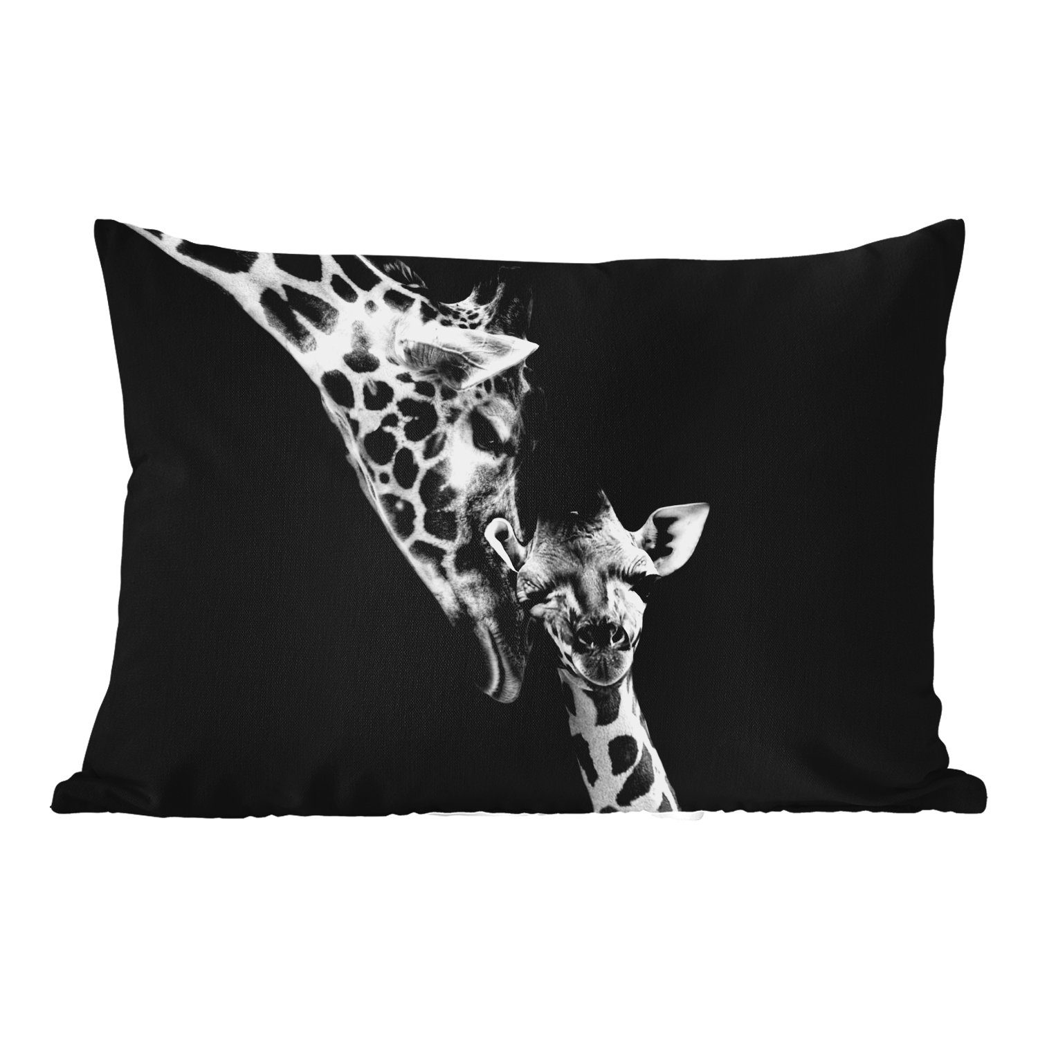 MuchoWow Dekokissen Porträt - Giraffe - Tiere - Schwarz - Weiß, Outdoor-Dekorationskissen, Polyester, Dekokissenbezug, Kissenhülle