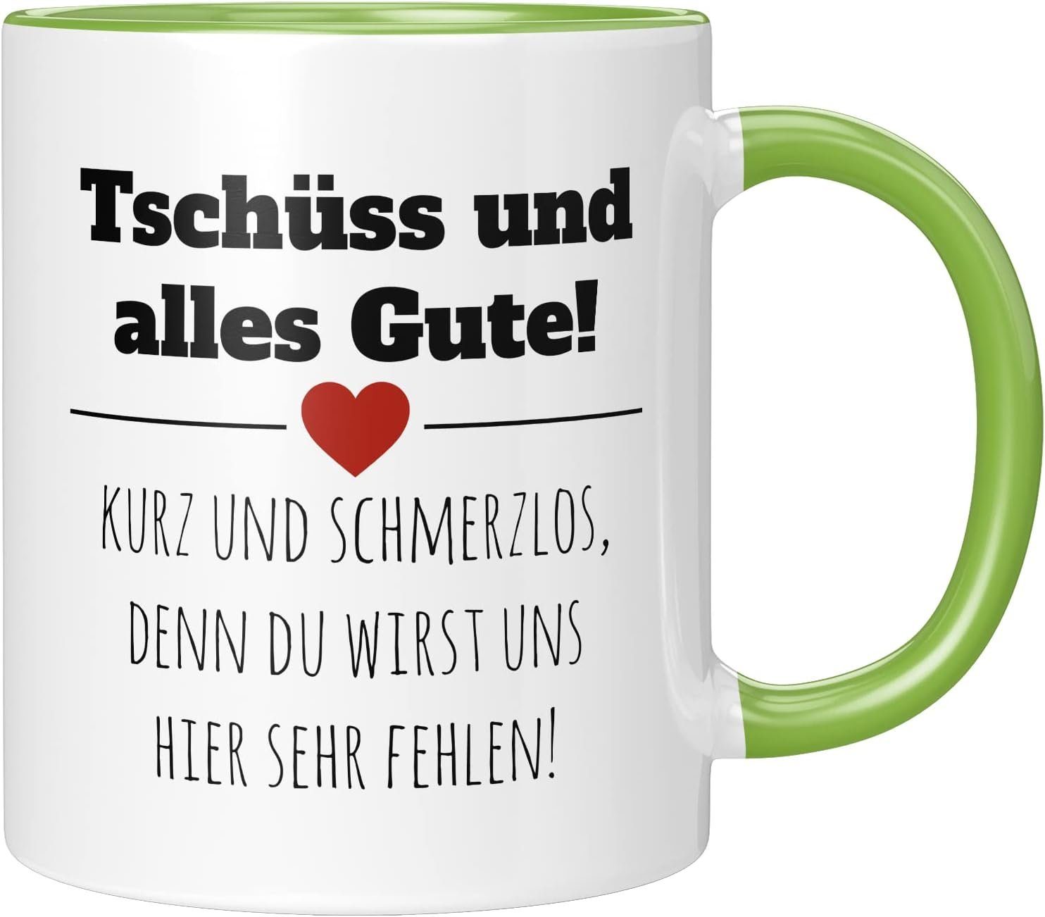 TassenTicker Tasse TASSENTICKER - Tschüss und alles gute! - Abschiedsgeschenk -Jobwechsel, 330ml Grün