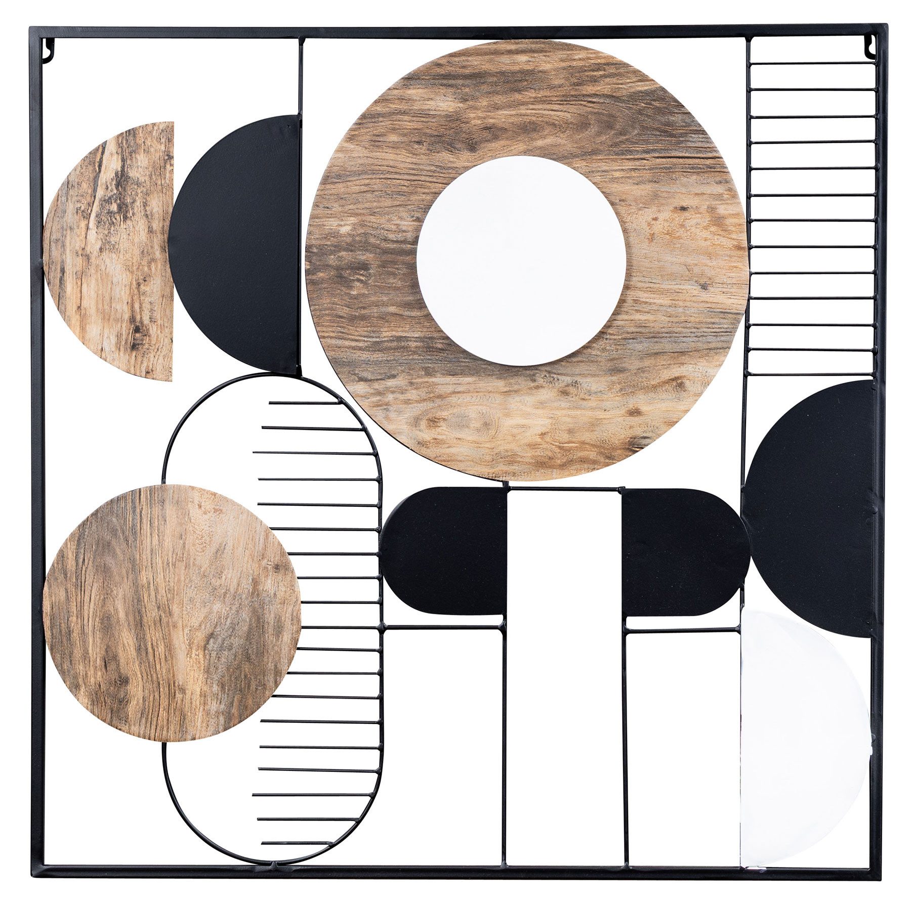 Levandeo® Metallbild, Metallbild 66x66cm Wanddeko Geometrische Muster Schwarz Braun Weiß