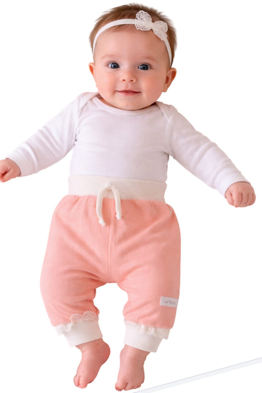 La Bortini Schlupfhose Baby Hose sommerliche Babyhose leicht creme lachstöne Erstlingshose Sommerhose festlich, 44 50 56 62 68 74 80 86