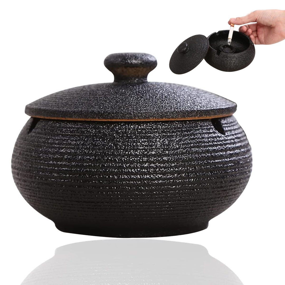 SURFOU Aschenbecher Aschenbecher für draussen mit deckel groß keramik outdoor aschenbecher, Wind- und geruchsdichter Aschenbecher für Draußen, Zuhause und Büro