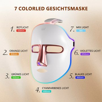 Novzep Dermaroller Kosmetisches Behandlungsgerät Lichttherapie-Maske, LED-Gesichtsmaske, Hautverjüngungsmaske, 7 Farben, Schönheit, Facelifter, Weiß