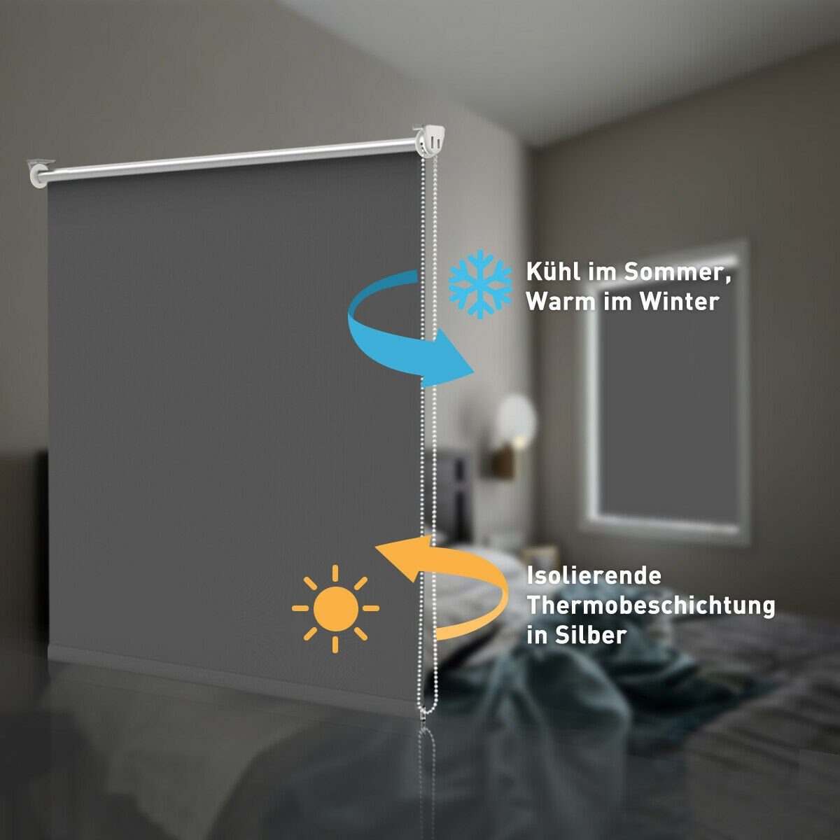 Verdunklungsrollo ohne Bohren Klemmfix Sonnenschutz Thermo Klemmrollo Seitenzug, OUBO, verdunkelnd, Klemmfix, Sonnenschutz Klemmfix ohne Bohren Seitenzug Tür – Bild 3 von 5