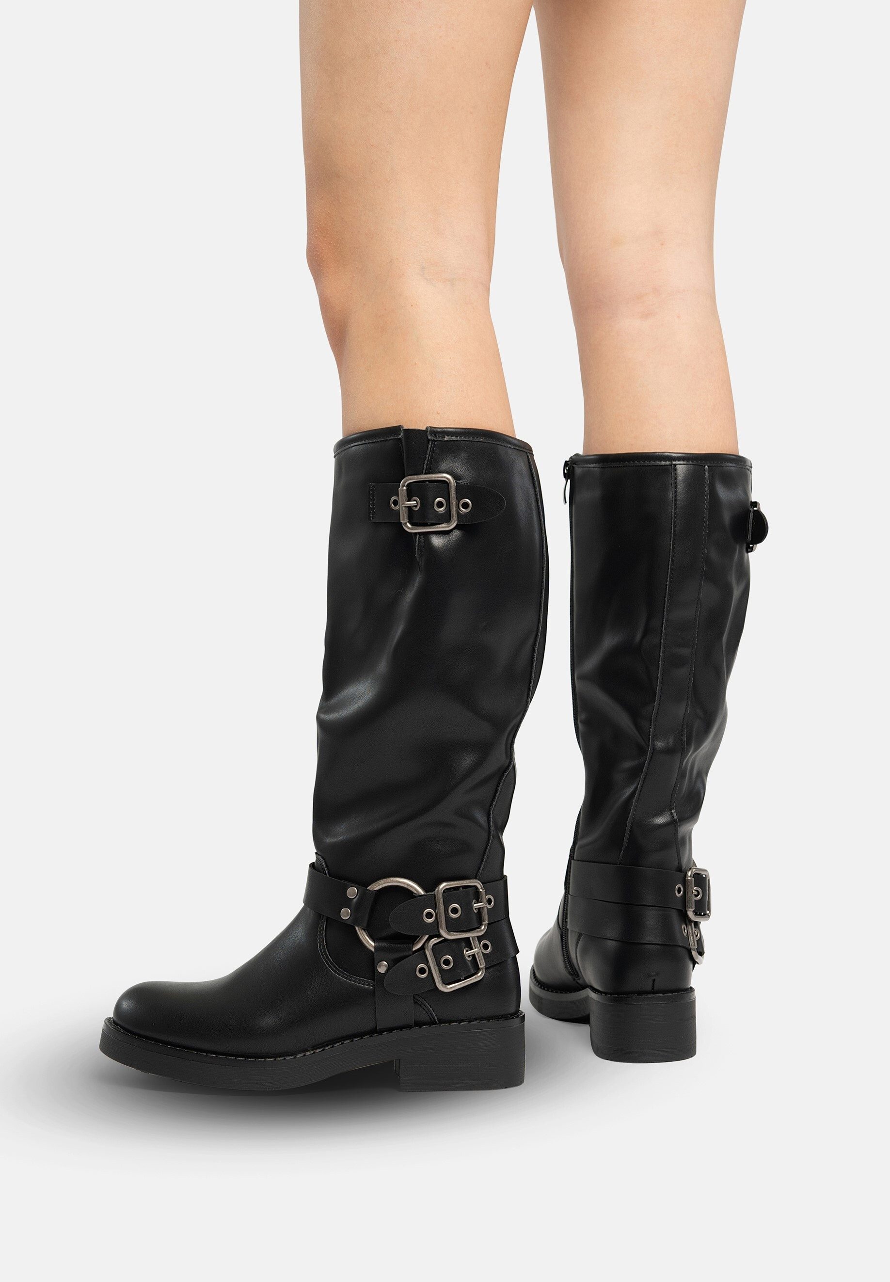 Salinyang Damen Biker Boots in Lederoptik mit Schnallen & Reißverschluss Stiefel – Bild 4 von 5
