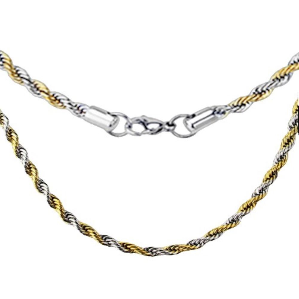 Ketten-Set Kette zweifarbig verdreht 2mm Silber/Gold aus Edelstahl Unisex