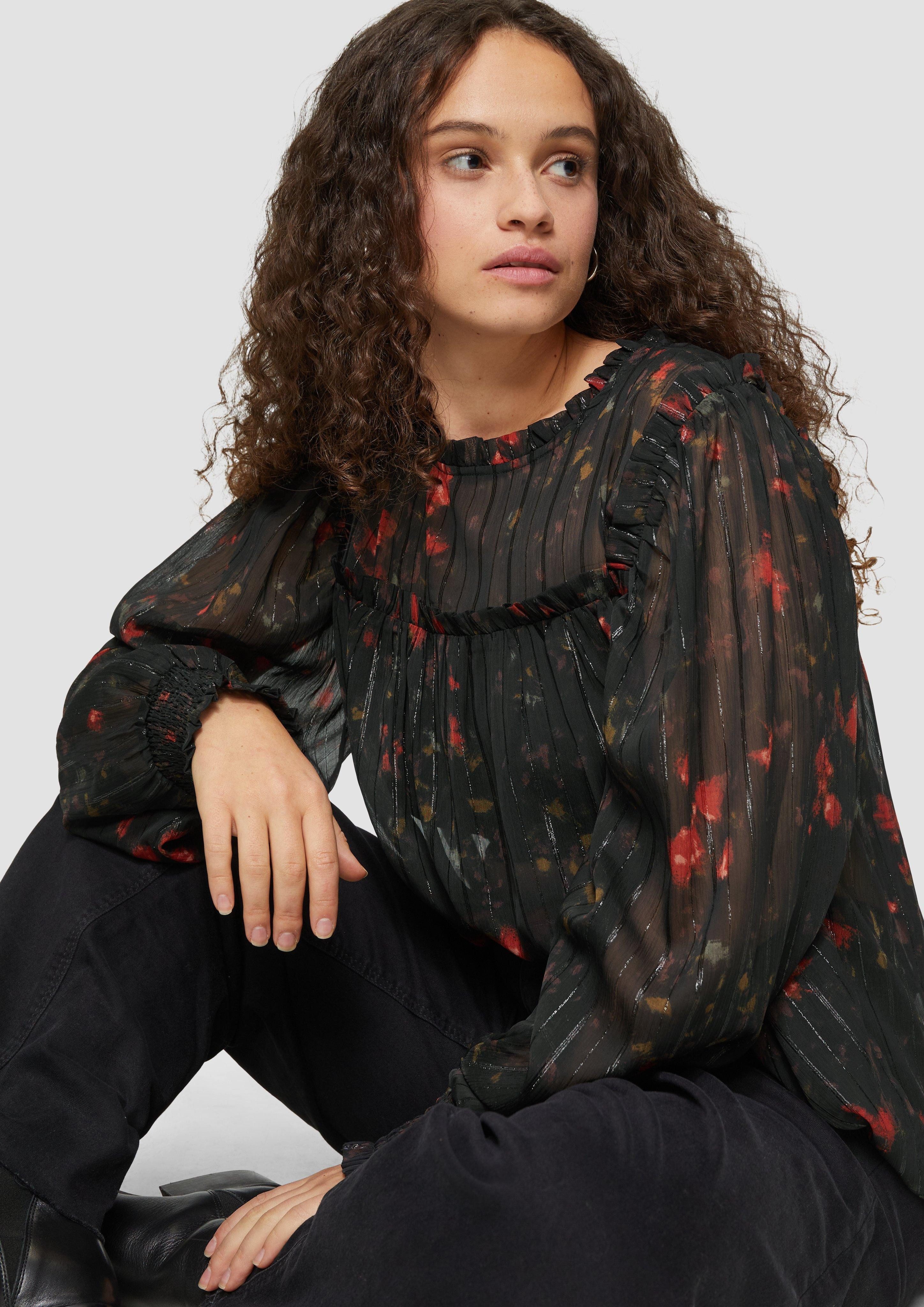 QS Langarmbluse Transparente Chiffon-Bluse mit Glitzergarn günstig online kaufen
