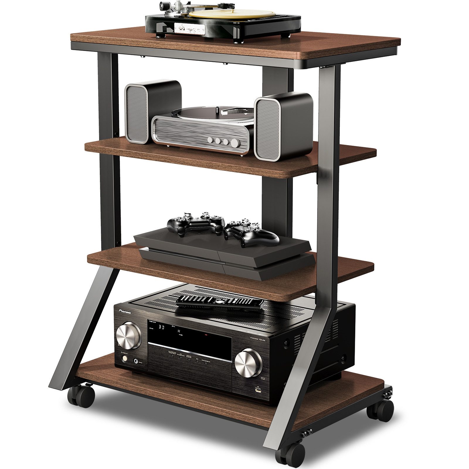 5Rcom TV-Ständer 4-stufiges Hi-Fi-Audio-Rack und -Ständer, Audio-Ständer, AV-Ständer, (1-tlg., mobiler Ständer mit schwenkbaren Rollen und 54 kg Tragkraft)