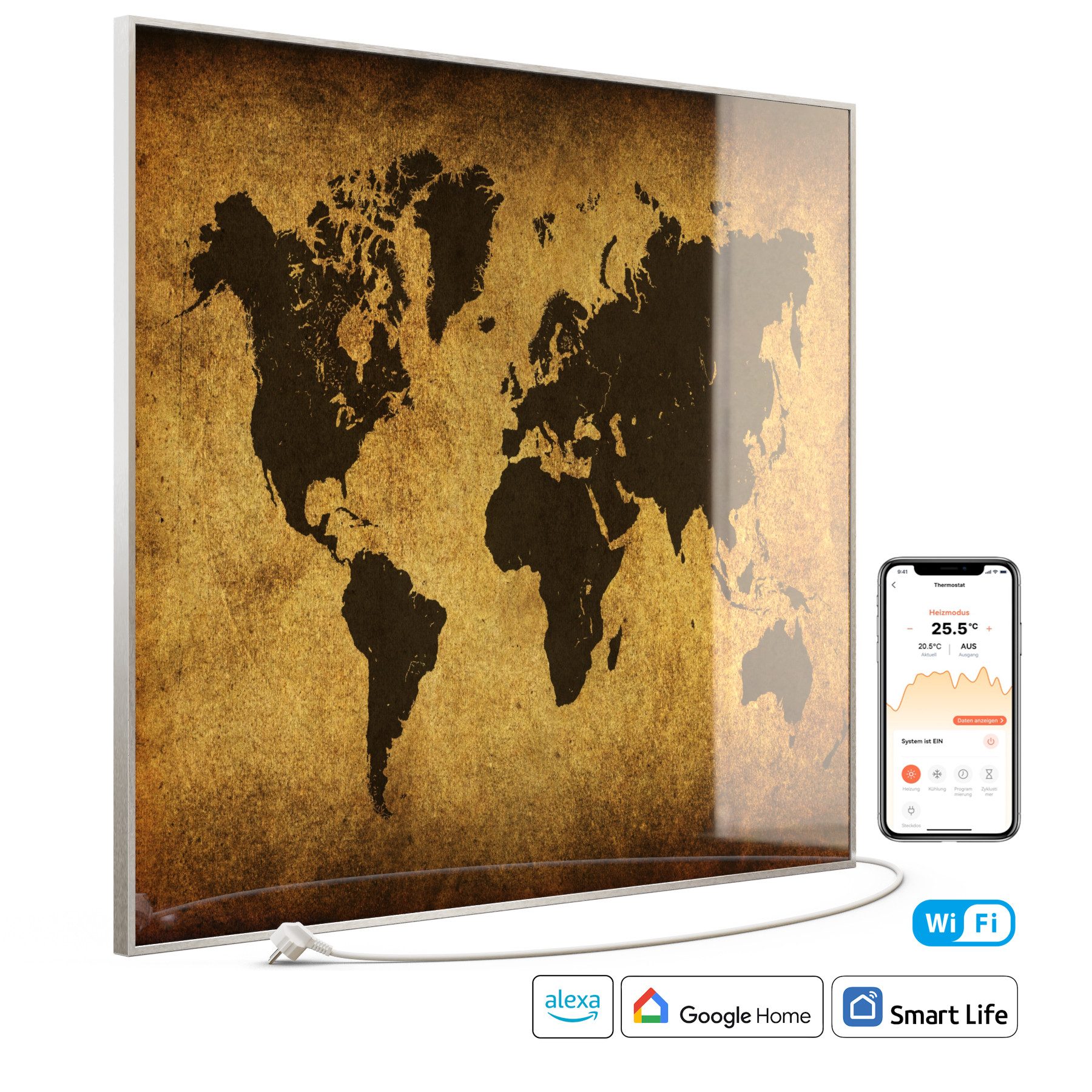 STEINFELD Heizsysteme Infrarotheizung Glas-Bild 1200W, 114x100cm, Made in Germany, 7 Jahre Garantie, mit Thermostat, Silber