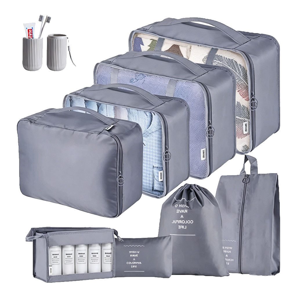 TUWENA Kofferorganizer Koffer Organizer Set 9-teilig, Reise Kleidertaschen mit Waschbecher, Verpackungswürfel mit Kosmetiktasche, Schuhbeutel, Cubes, Reisezubehör