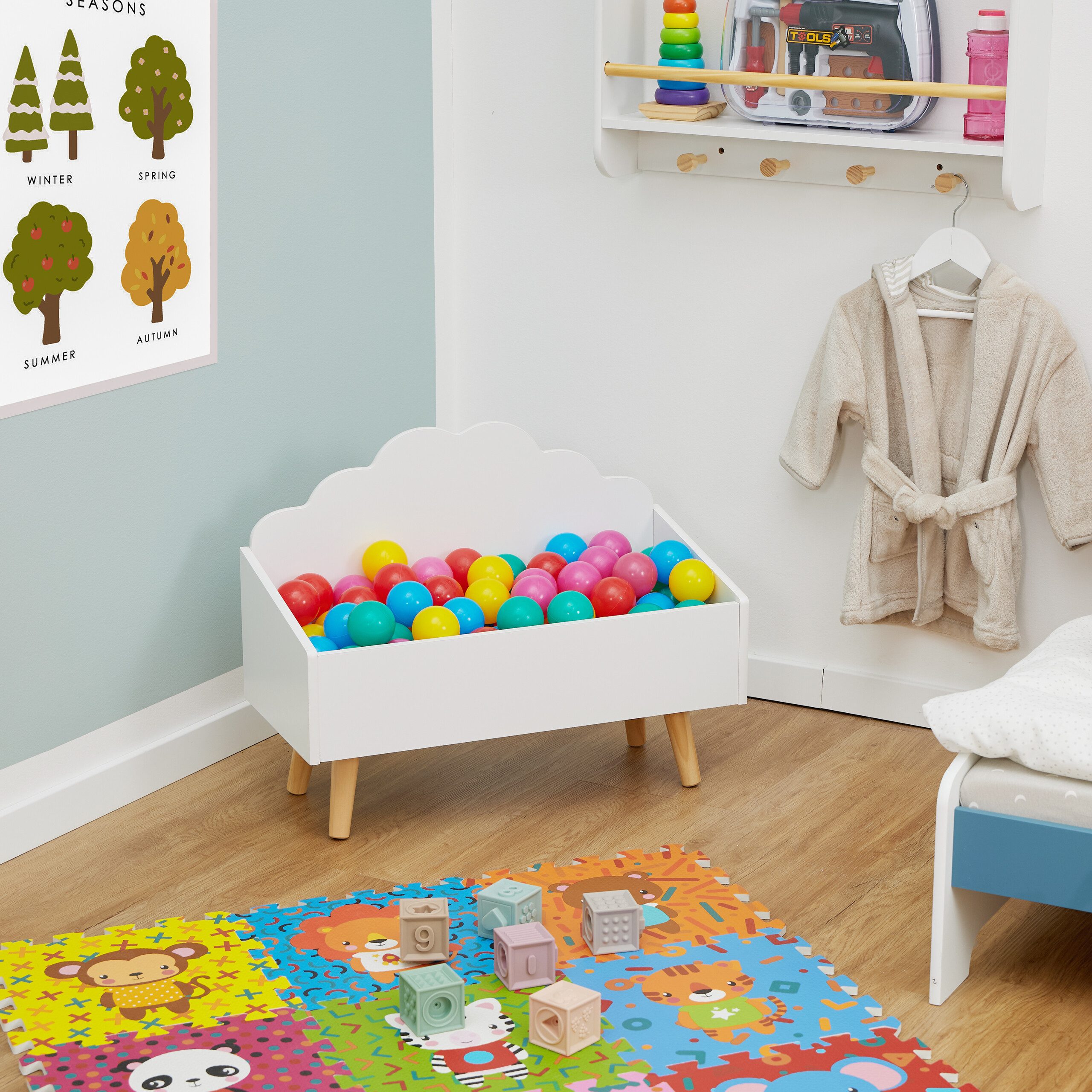 relaxdays Spielzeugtruhe Kindertruhe im Wolken-Design