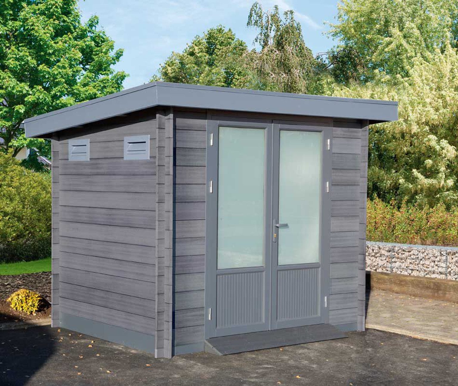 Finnhaus Wolff Gartenhaus Finnhaus Wolff Gartenhaus Bella, 28 mm, 234 x 187 cm, 4,4 m², grau
