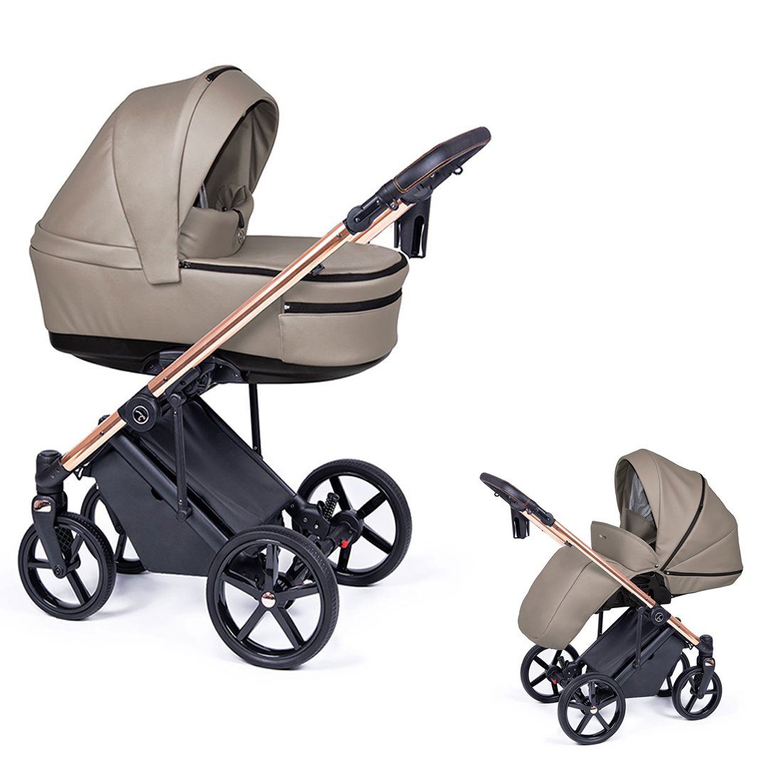 babies-on-wheels Kombi-Kinderwagen 2 in 1 Kinderwagen-Set Fado Eco - 14 Teile - in 21 Designs Sand = Gestell gold