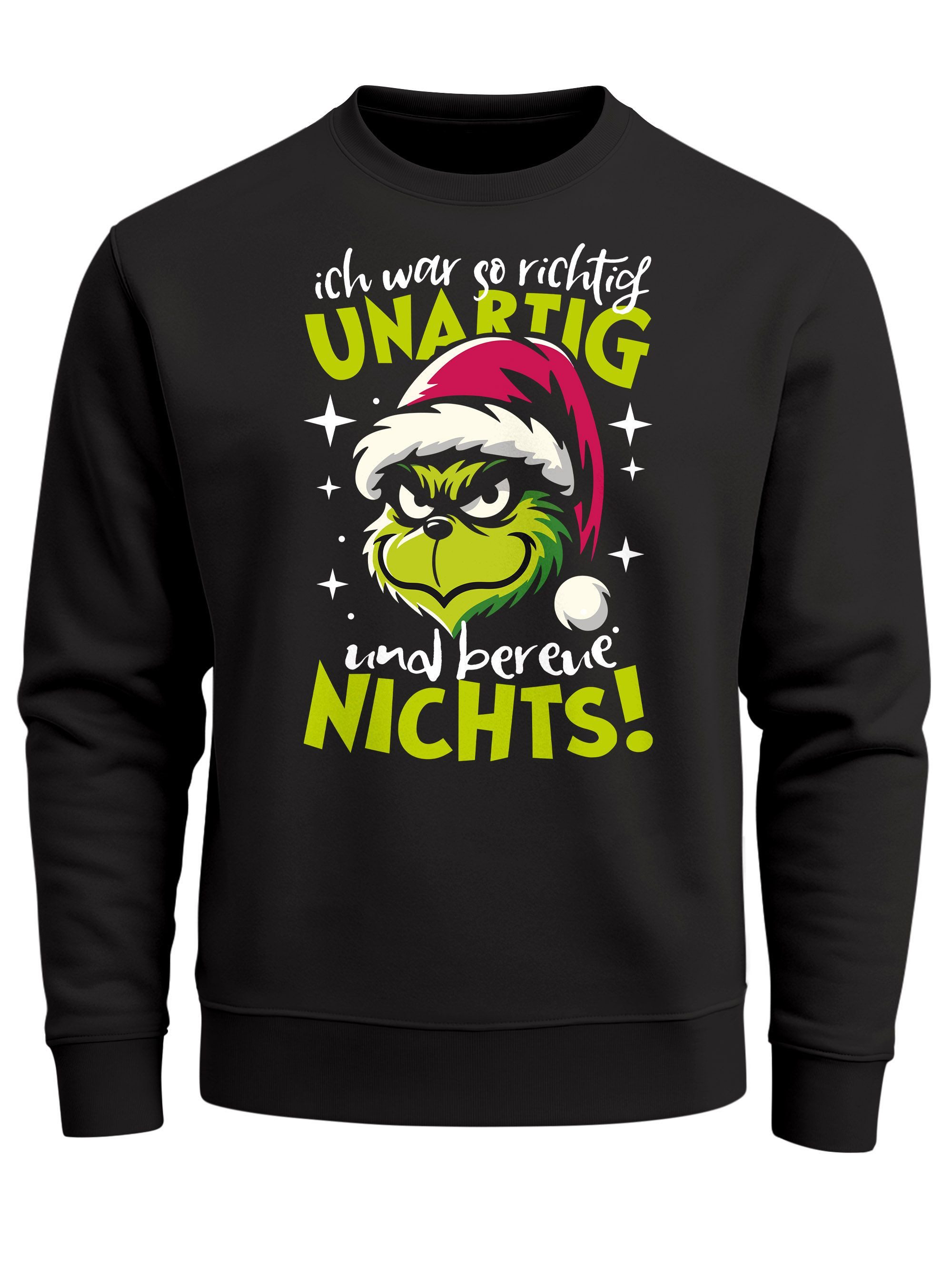 Sweatshirt Sweatshirt Herren Weihnachtspullover Grinch Spruch Unartig