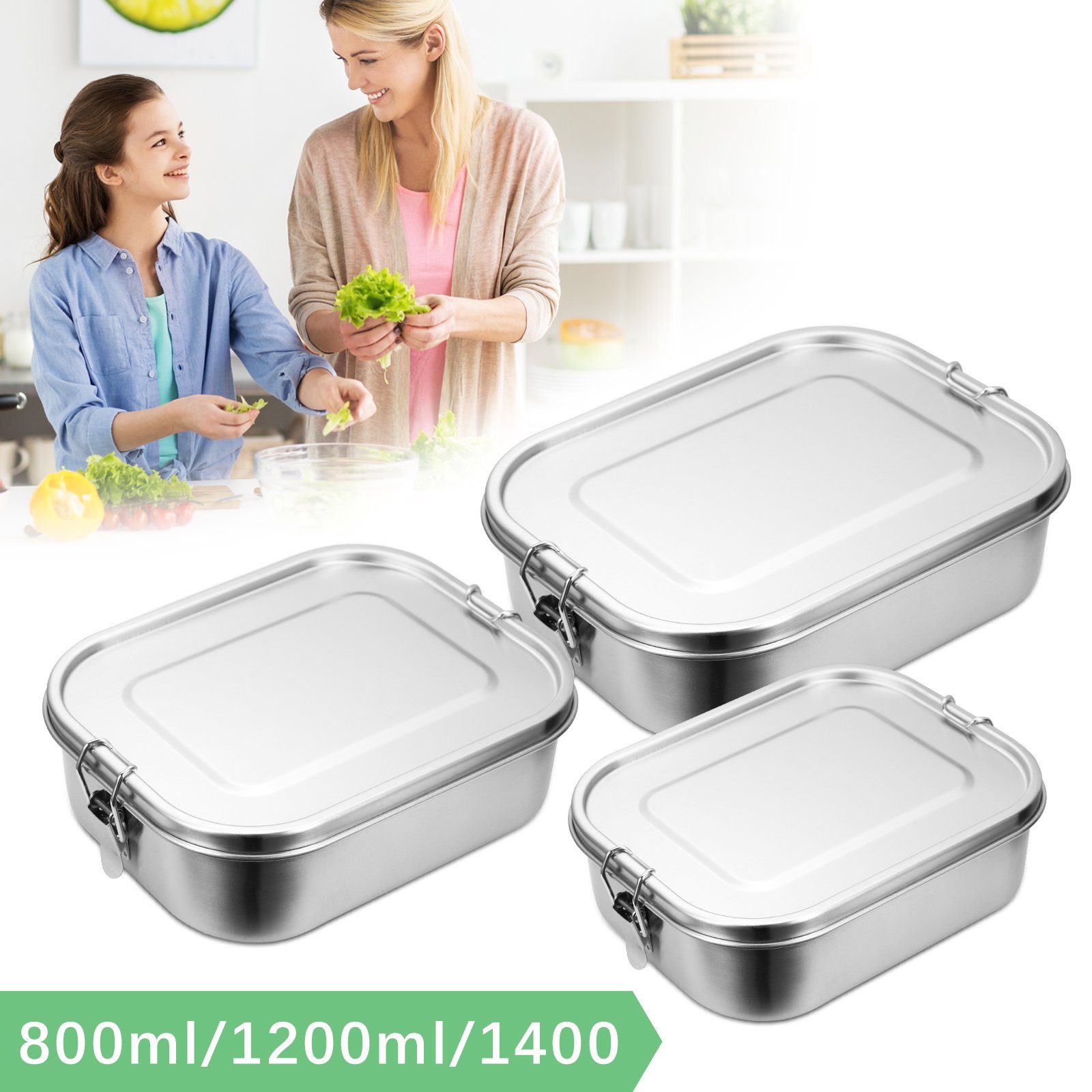 Thermo Dicht Silber 800+1200+1400ml Lunchbox Brotdose Lunchbox 800-1400ml Edelstahl Büro Gimisgu edelstahl