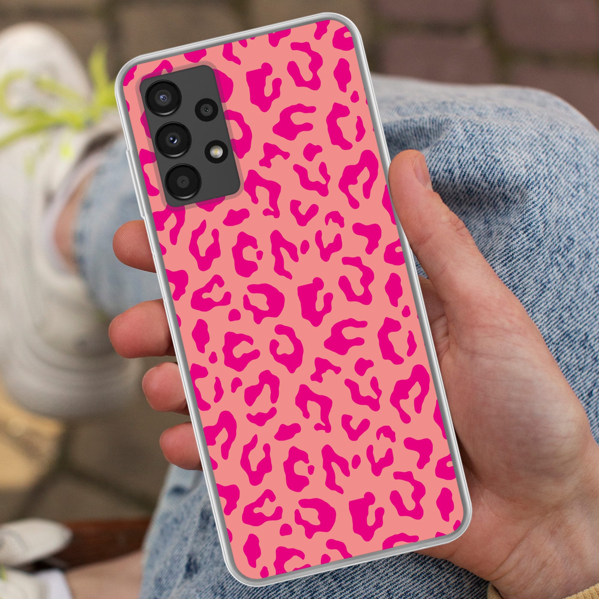 MuchoWow Handyhülle für Samsung Galaxy A13 4G Pantherdruck - Rosa - Tierdruck - Minimalist, Smartphone-Bumper, Print, Handy Schutzhülle Dünn