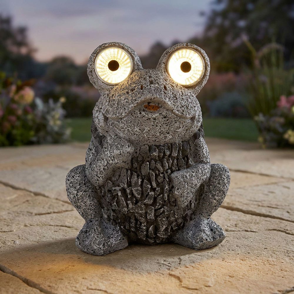 GLOBO LIGHTING LED Solarleuchte, LED-Leuchtmittel fest verbaut, Solarleuchte Frosch grau Solar Figur Frosch Außenlampe Steinoptik-