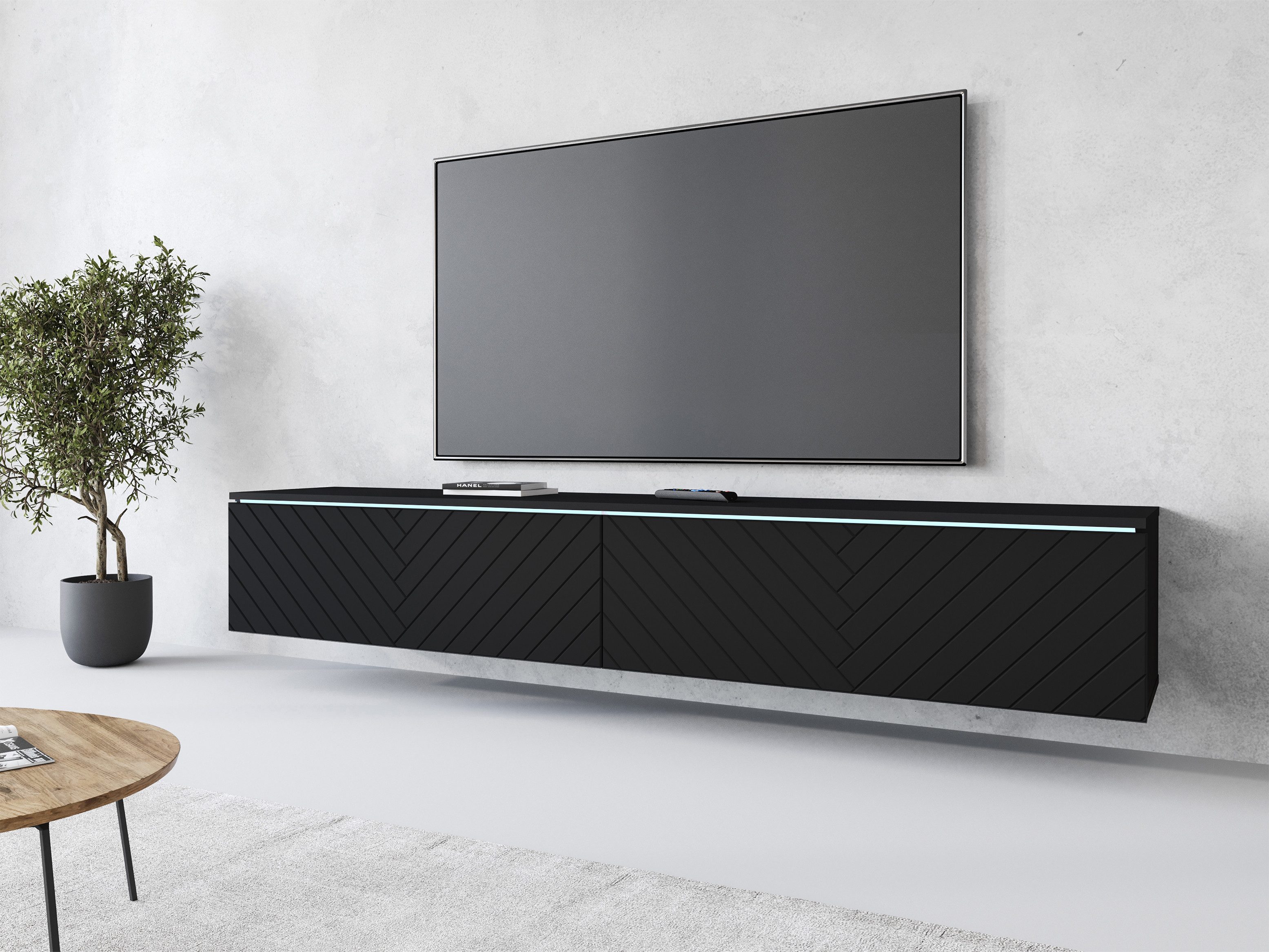 Home affaire Lowboard Vera, wahlweise mit oder ohne Beleuchtung, gefräste MDF Front mit 3D Effekt, stehend und hängend montierbar