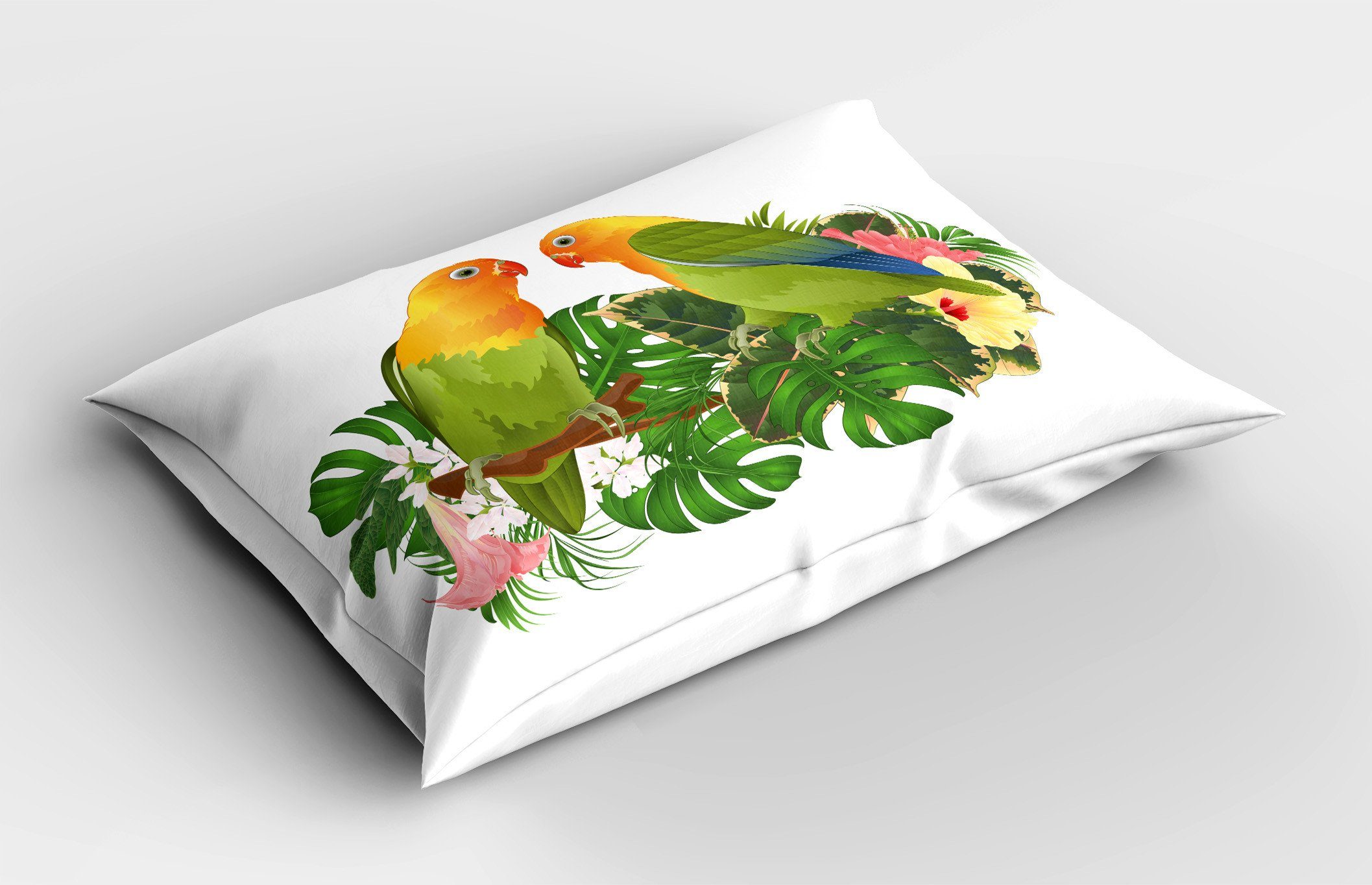 Kissenbezug, Botanical Vogel Kissenbezüge Abakuhaus Gedruckter Parrot Size King (1 Dekorativer Stück), Gelber Ast Standard