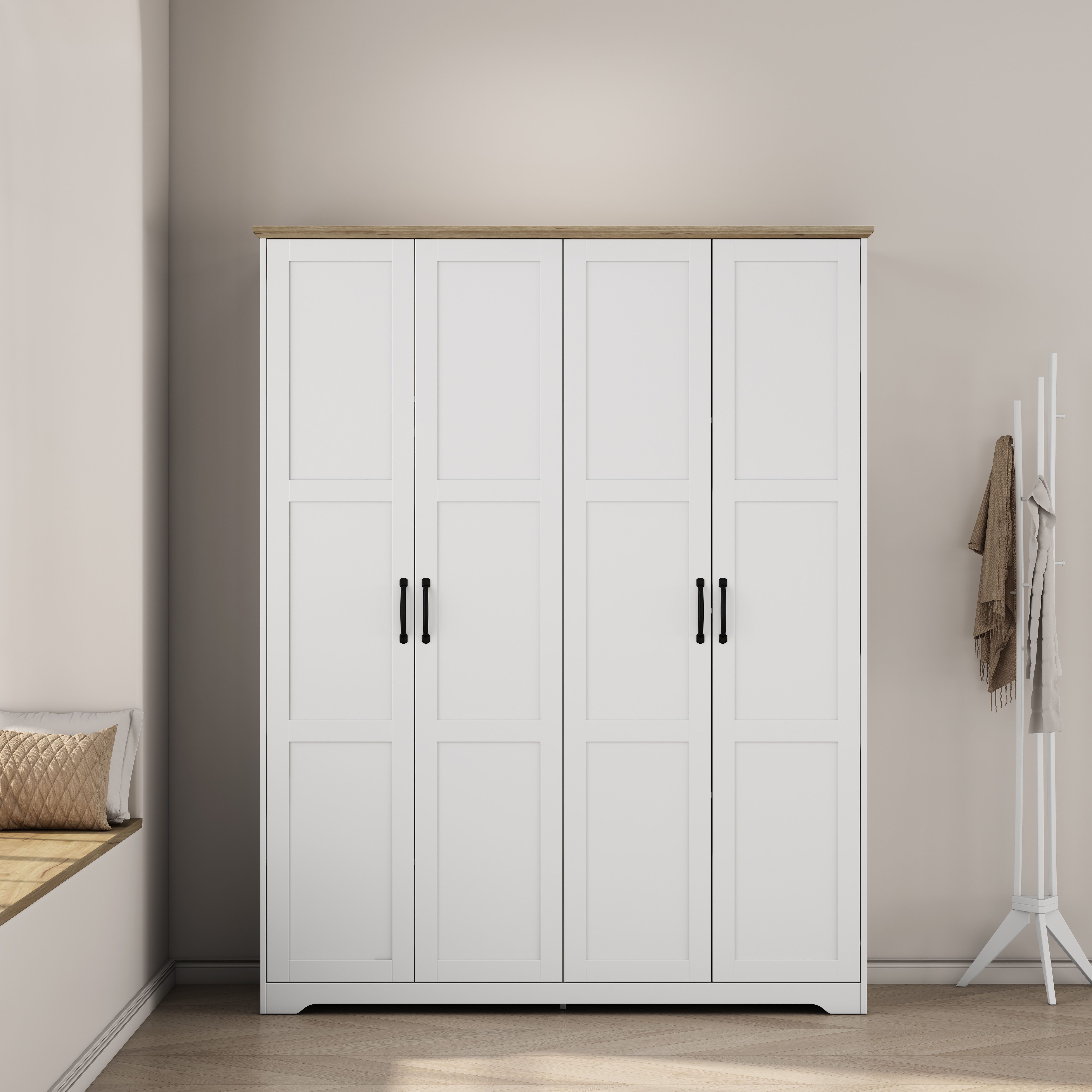 OTTO home Kleiderschrank Emmilia Schrank Schlafzimmerschrank im Landhaus Design (Mit vielen Einlegeböden und Softclose Türen) Landhaus Schrank mit 4 Türen Breite 151,1cm Höhe 2m
