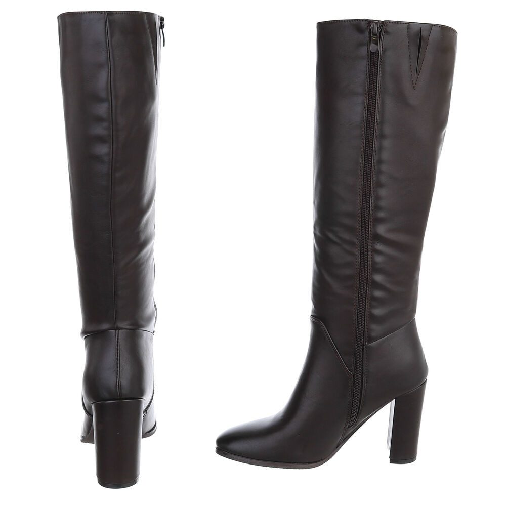 Ital-Design Damenstiefel mit Blockabsatz und hohem Schaft High-Heel-Stiefel (92497679) Blockabsatz Stiefel in Dunkelbraun – Bild 5 von 5