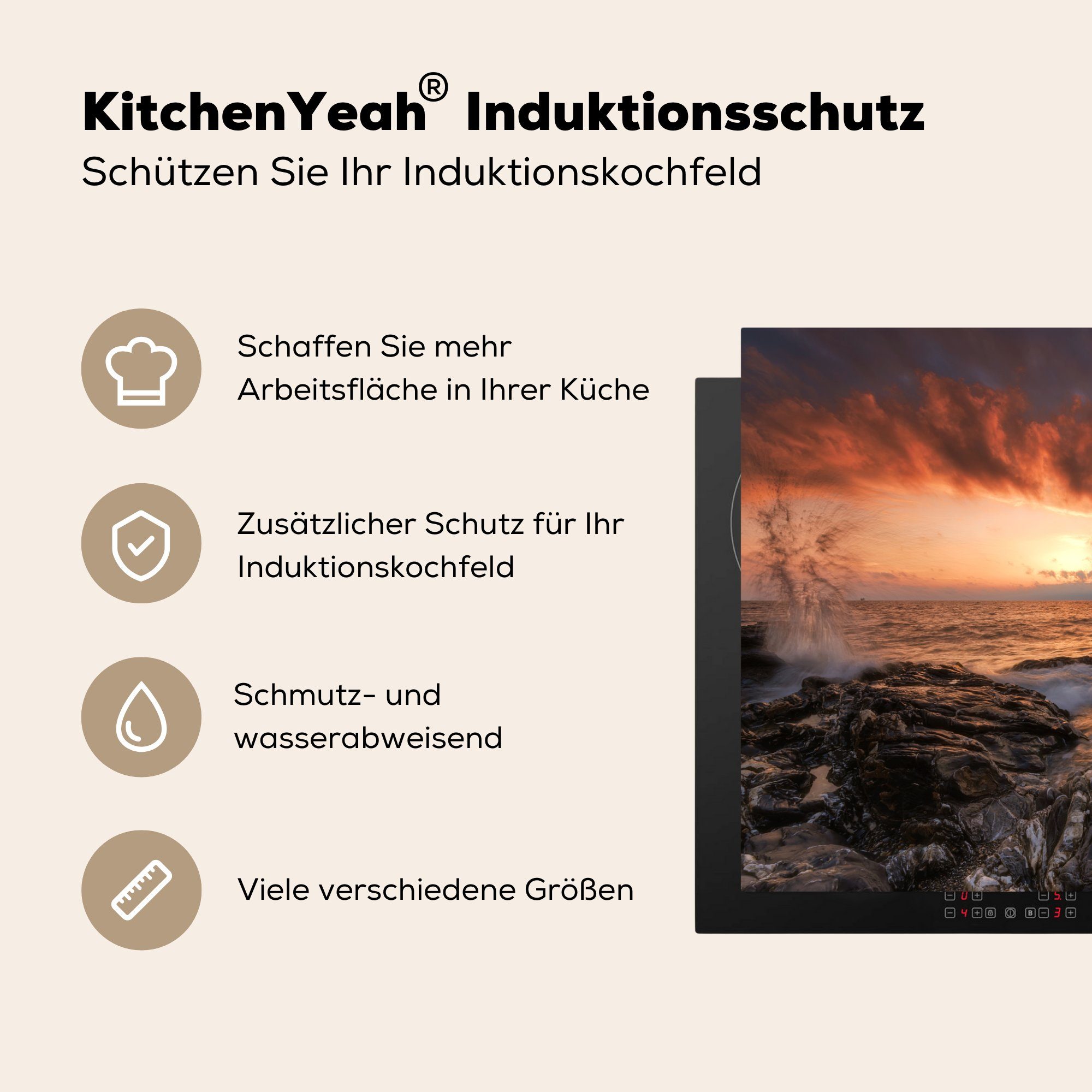 Ceranfeldabdeckung Induktionskochfeld cm, MuchoWow - Herdblende-/Abdeckplatte Schutz die Vinyl, Sonnenuntergang 81x52 Strand - tlg), Himmel, küche, für (1