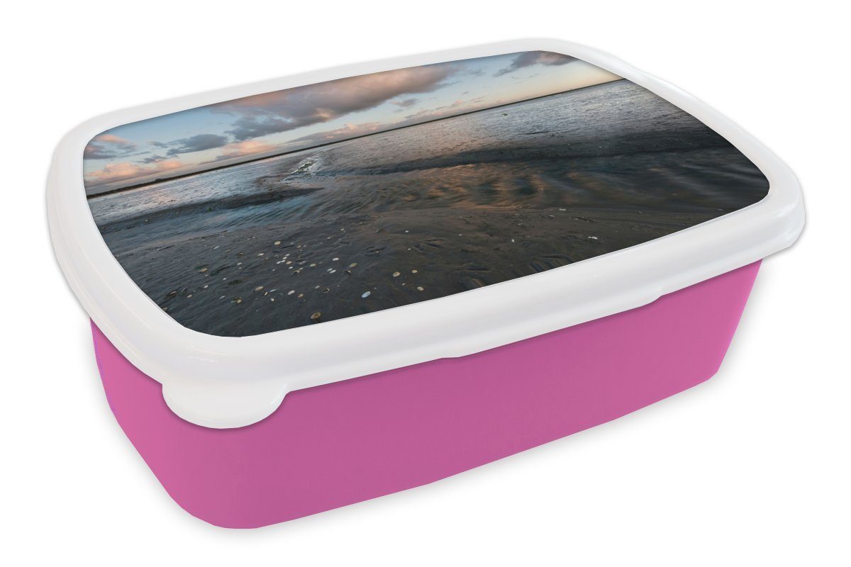 MuchoWow Lunchbox Sand - Wattenmeer - Himmel, Kunststoff, (2-tlg), Brotbox für Erwachsene, Brotdose Kinder, Snackbox, Mädchen, Kunststoff rosa